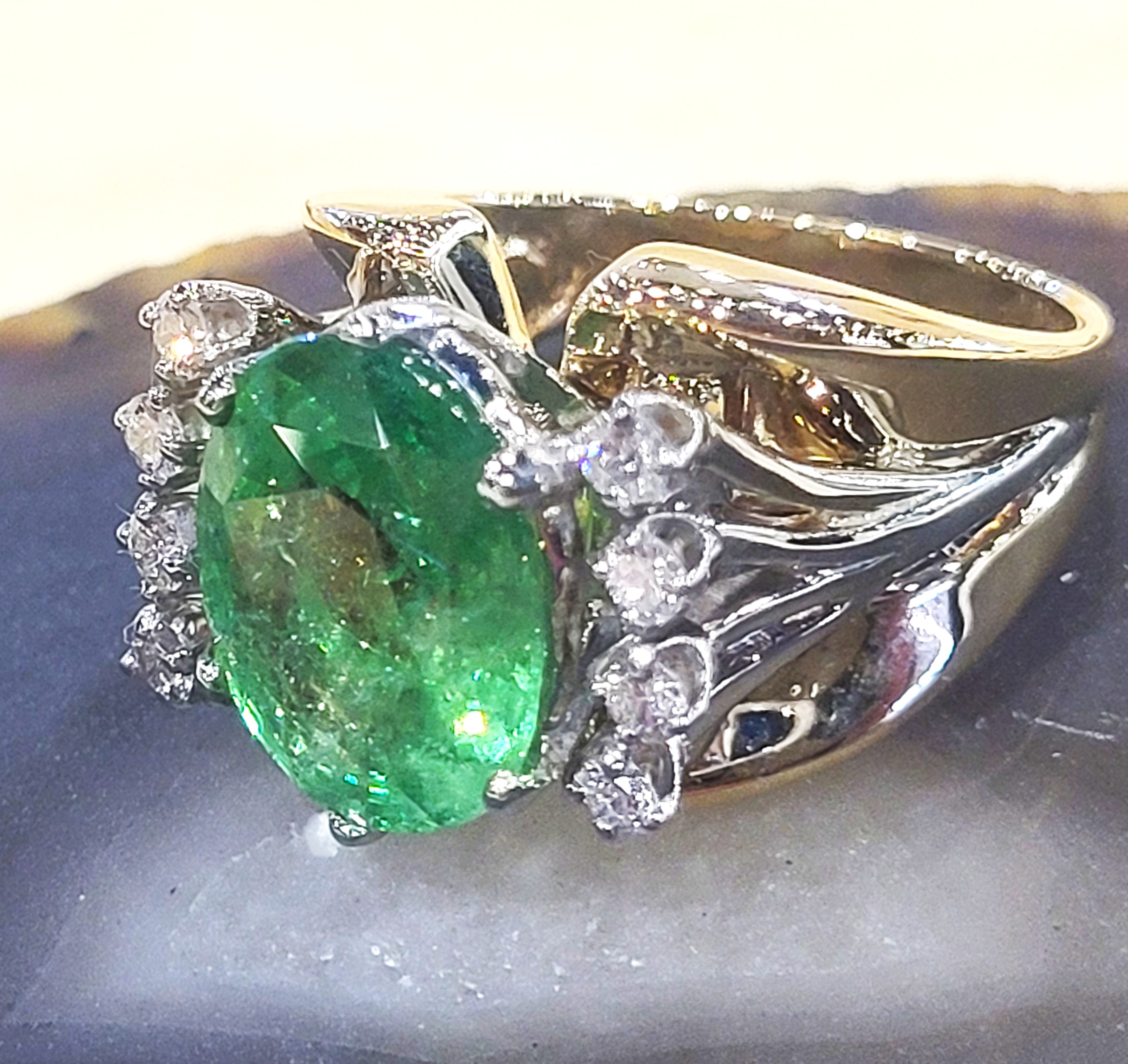 Natural Tsavorite and White Sapphire Ring