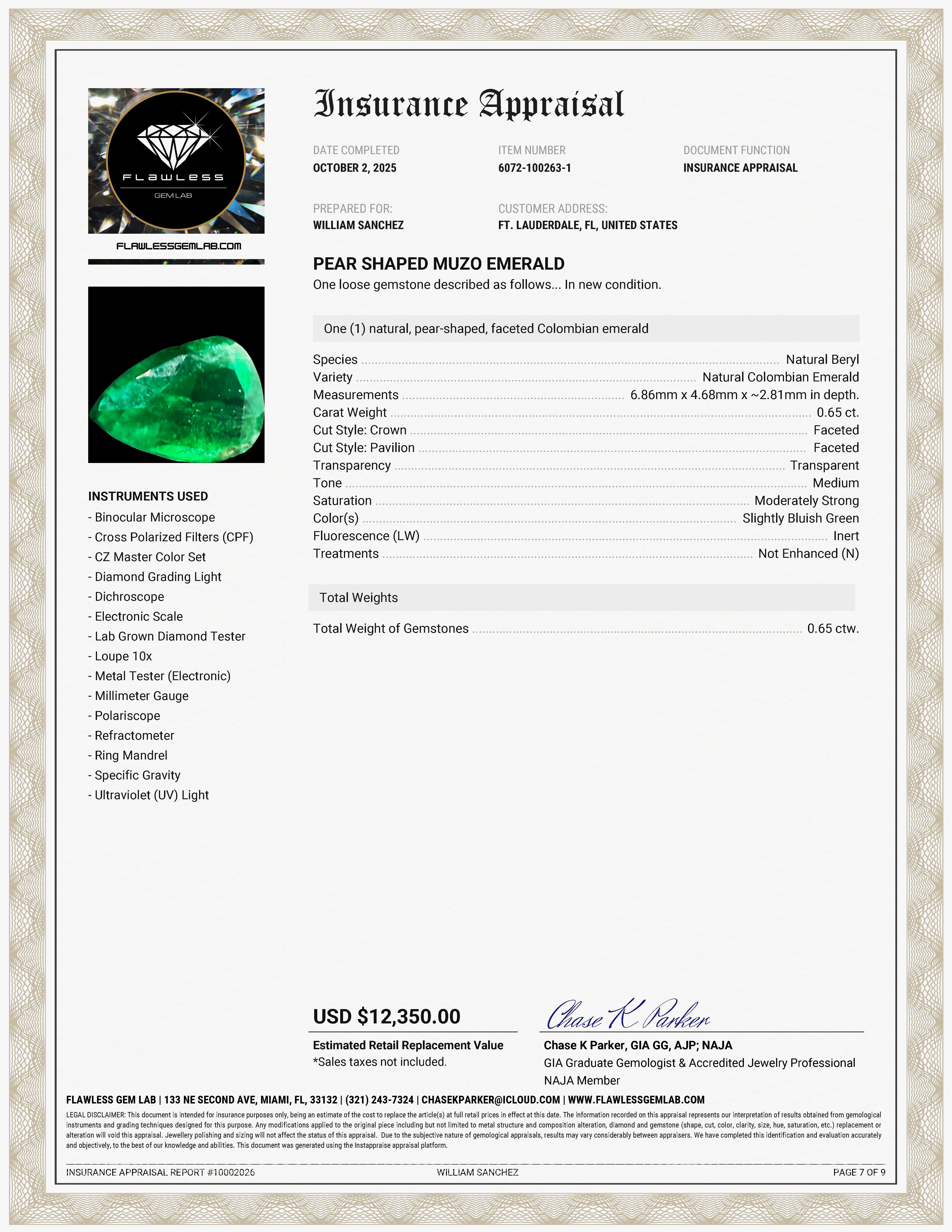 Certified Muzo Emerald 0.65ct Pear