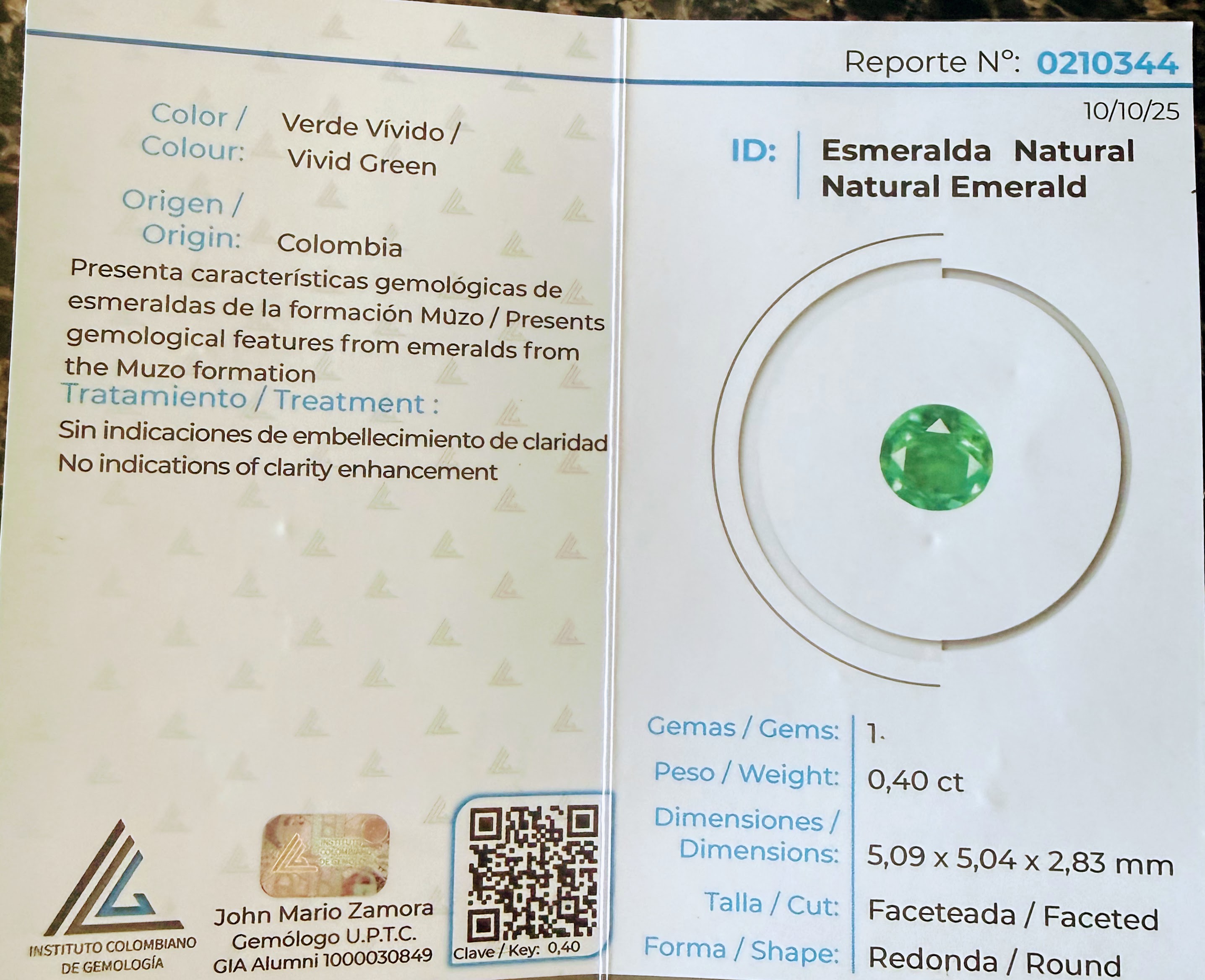 .40ct Muzo Colombian Emerald Round Loose