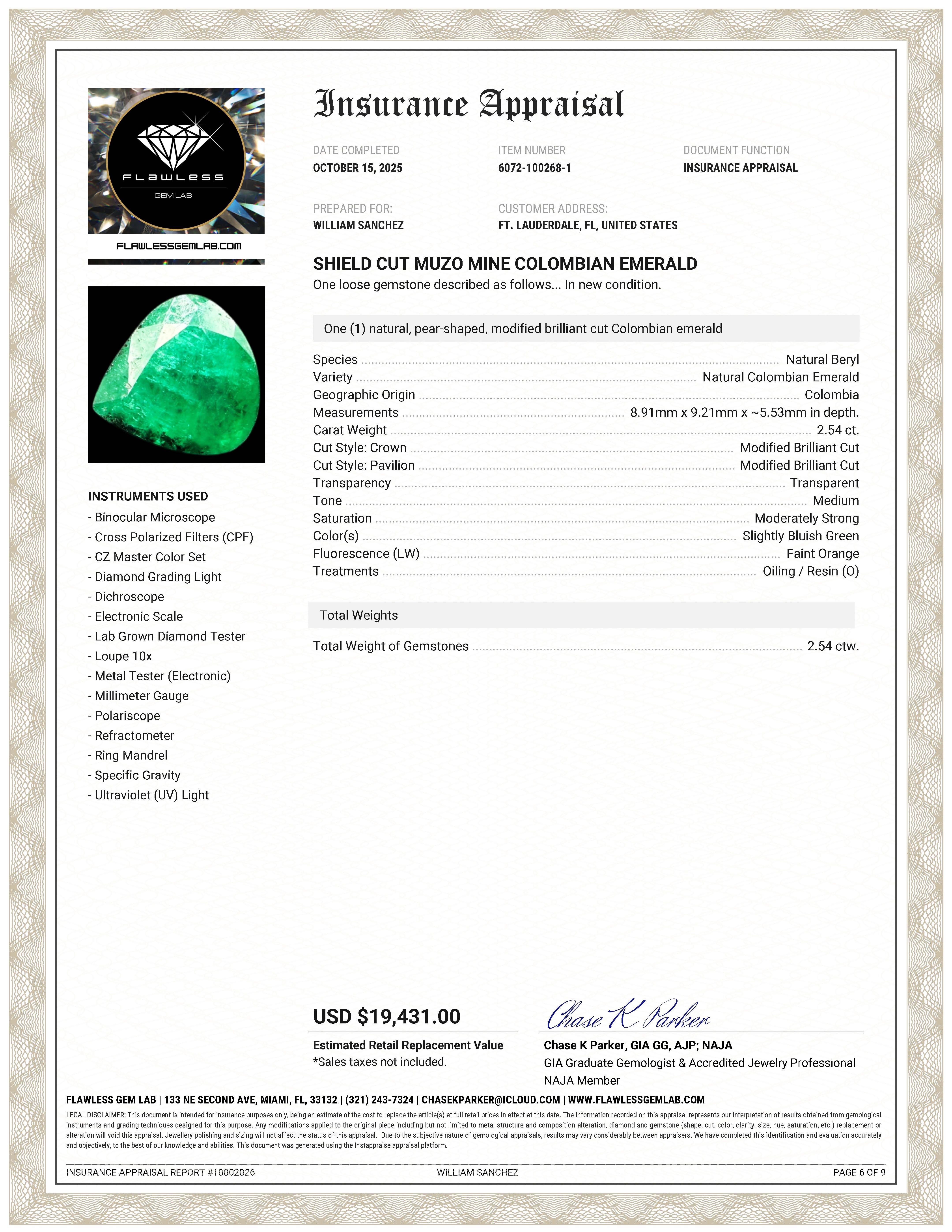Certified Muzo Emerald 2.54ct Shield
