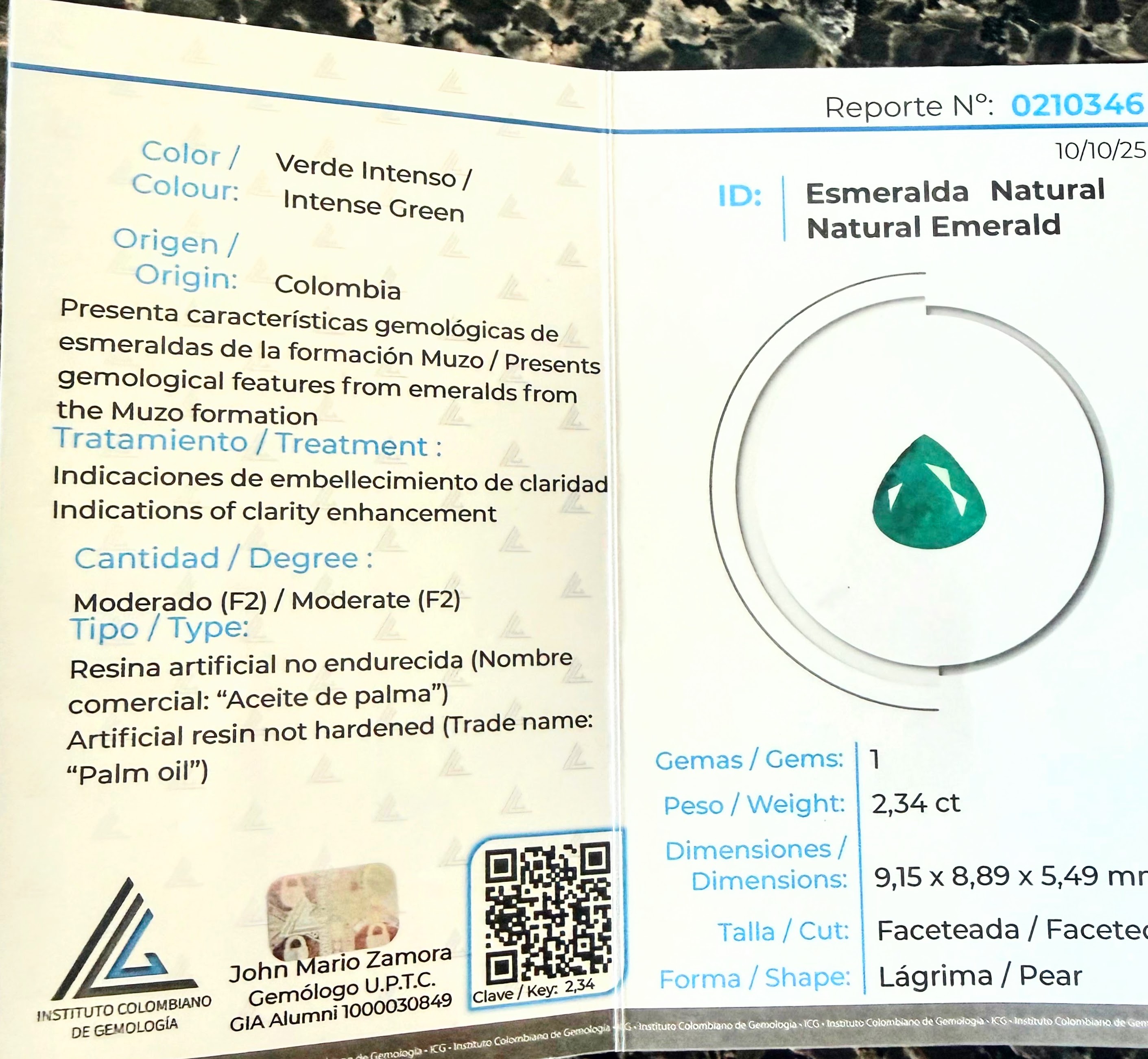Certified Muzo Emerald 2.54ct Shield