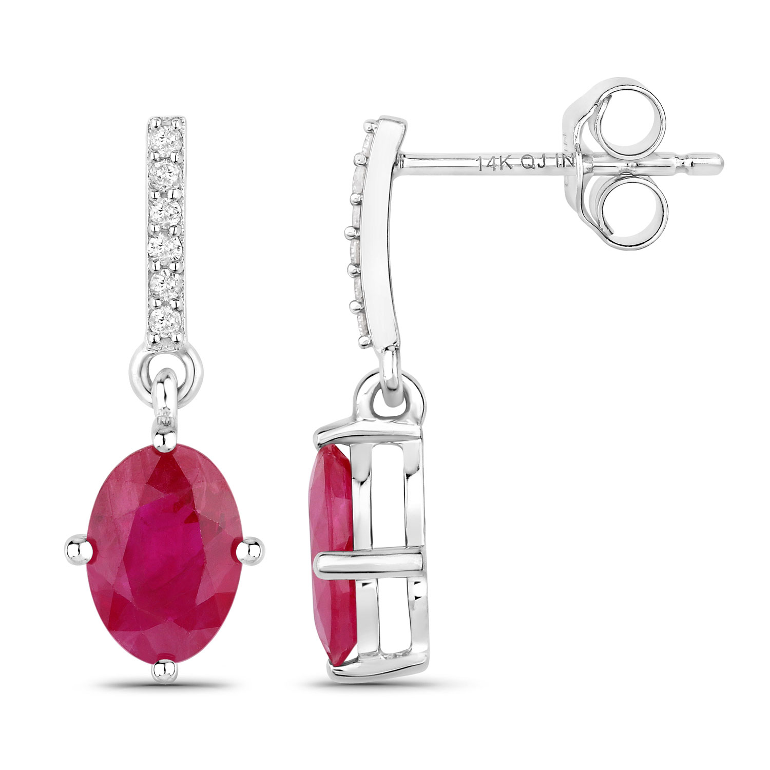 14KW Ruby Diamond Dangle Earrings