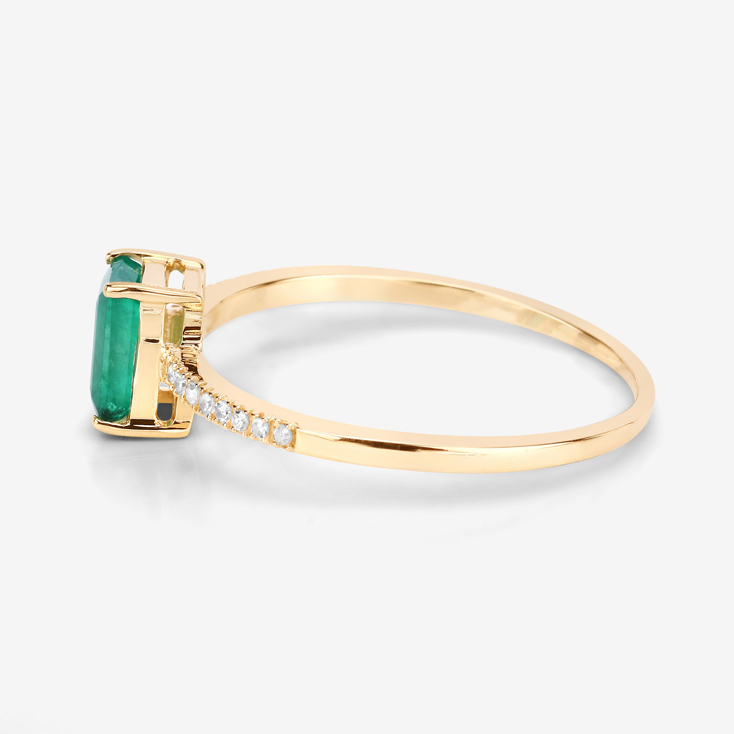 Octagon-Cut Zambian Emerald and Diamond Ring 14K