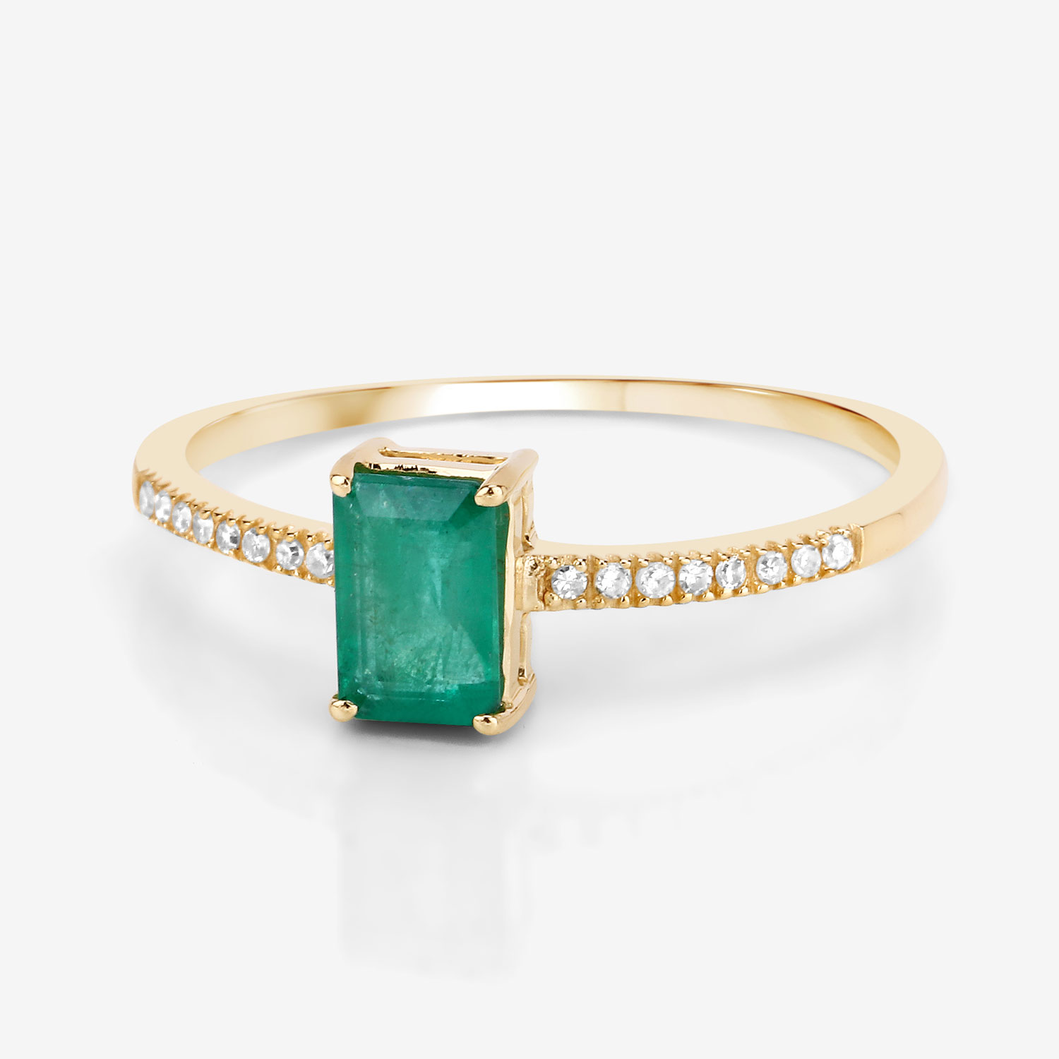 Octagon-Cut Zambian Emerald and Diamond Ring 14K