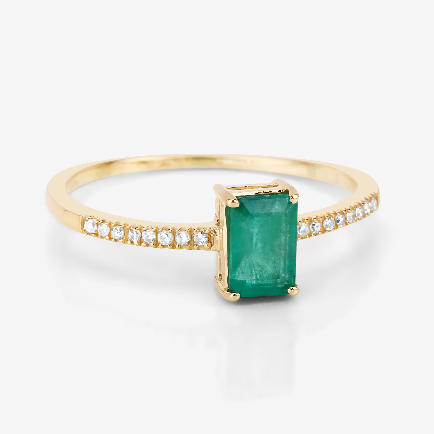 Octagon-Cut Zambian Emerald and Diamond Ring 14K