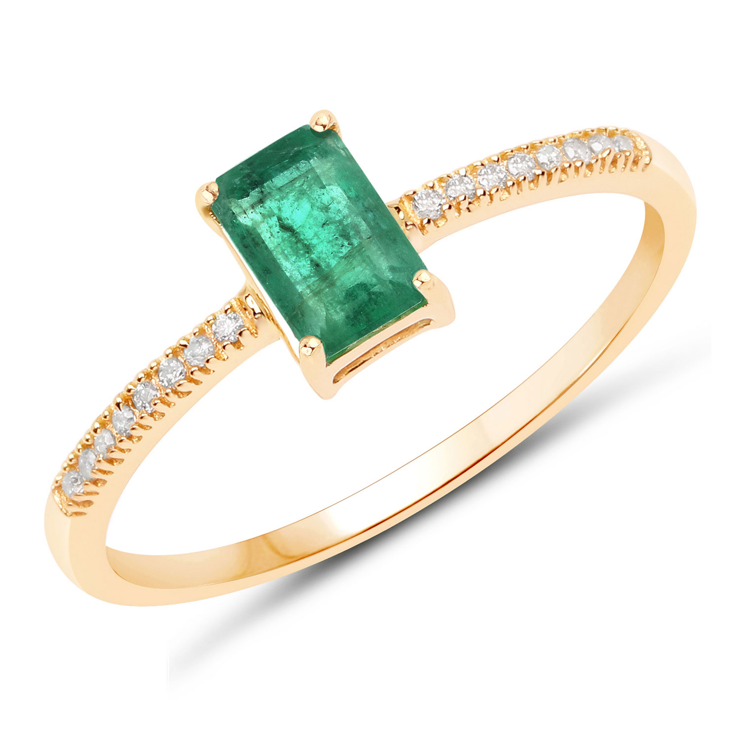 Octagon-Cut Zambian Emerald and Diamond Ring 14K