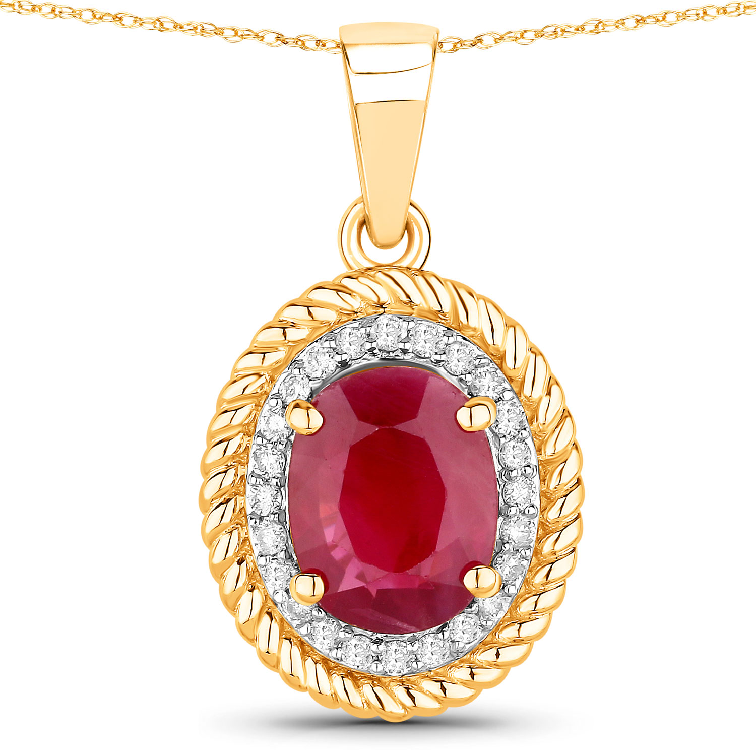 Oval-cut Ruby and Diamond Pendant with Braided Rope Frame