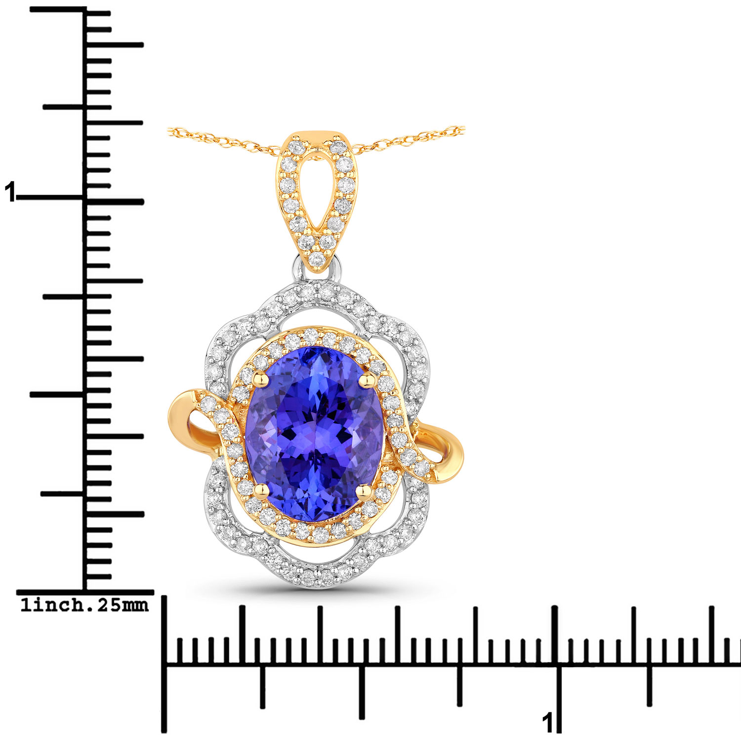 14KY&W Gold Tanzanite and Diamond Swirled Pendant
