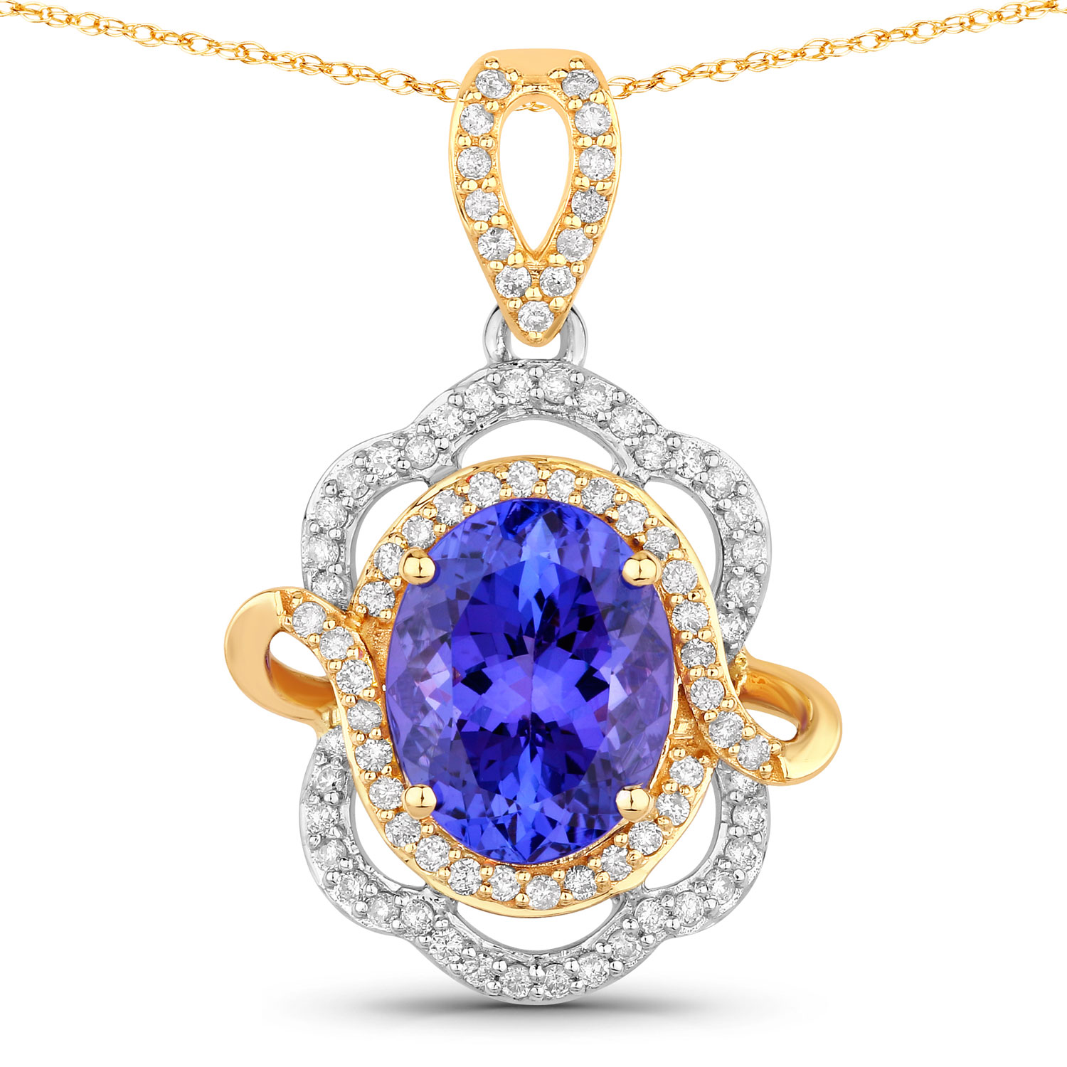 14KY&W Gold Tanzanite and Diamond Swirled Pendant