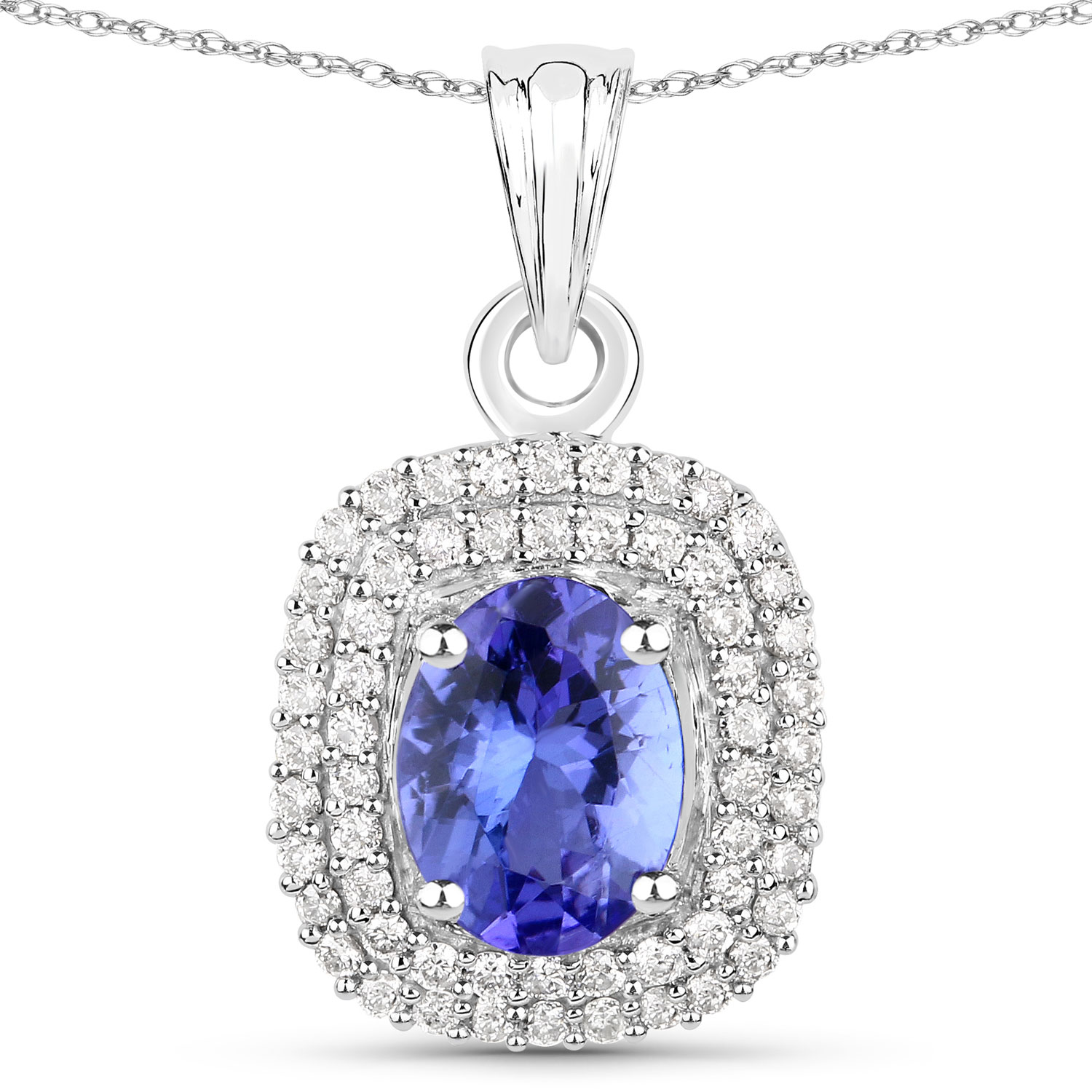 Natural Tanzanite & Double Diamond Halo Pendant