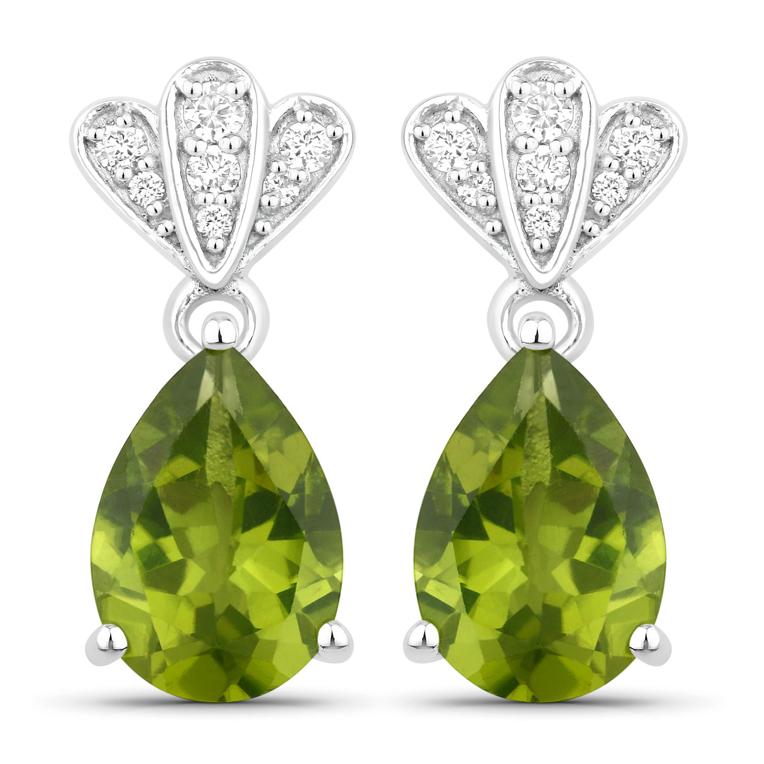 Peridot and LG Diamond Dangle Earrings Pear-Cut