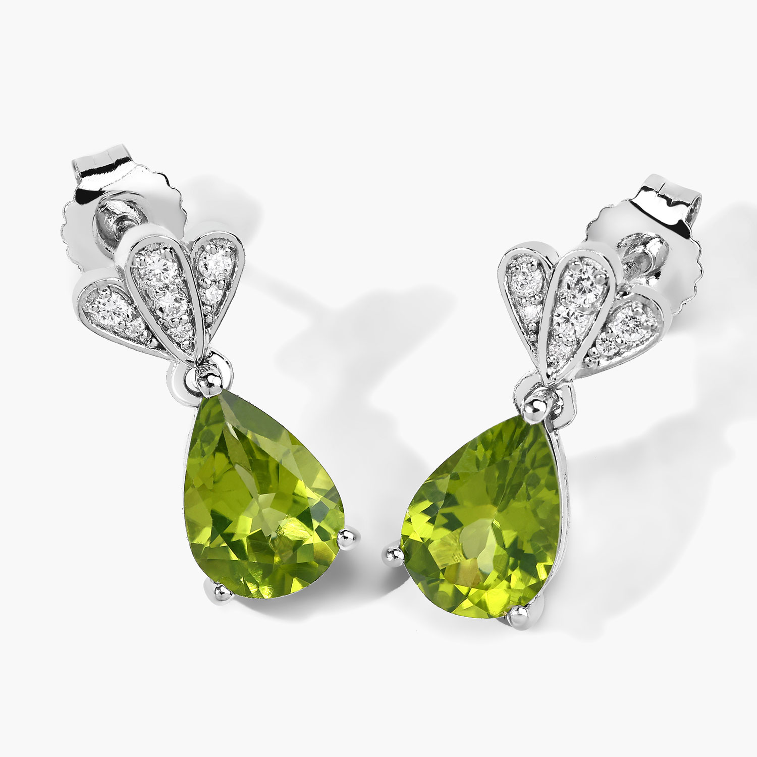 Peridot and LG Diamond Dangle Earrings Pear-Cut