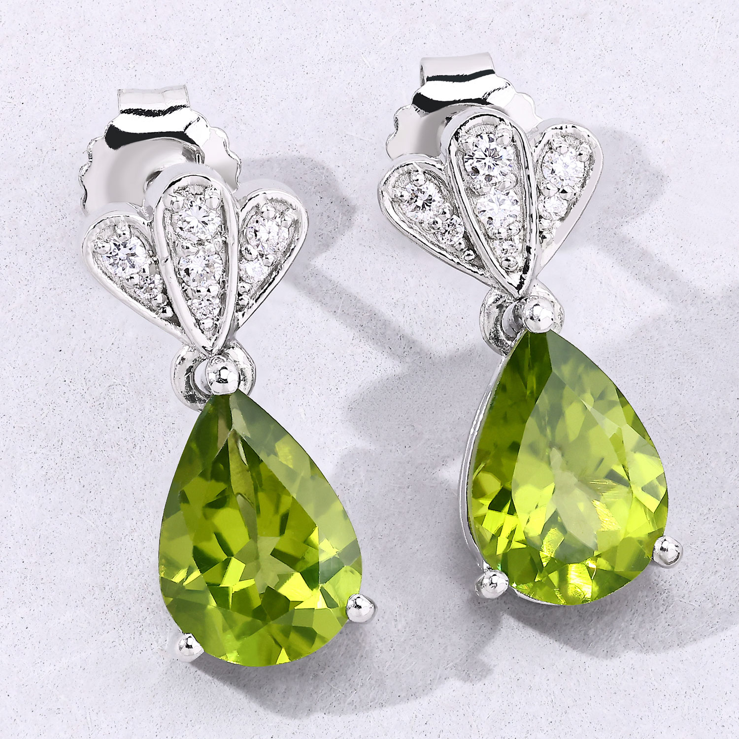 Peridot and LG Diamond Dangle Earrings Pear-Cut