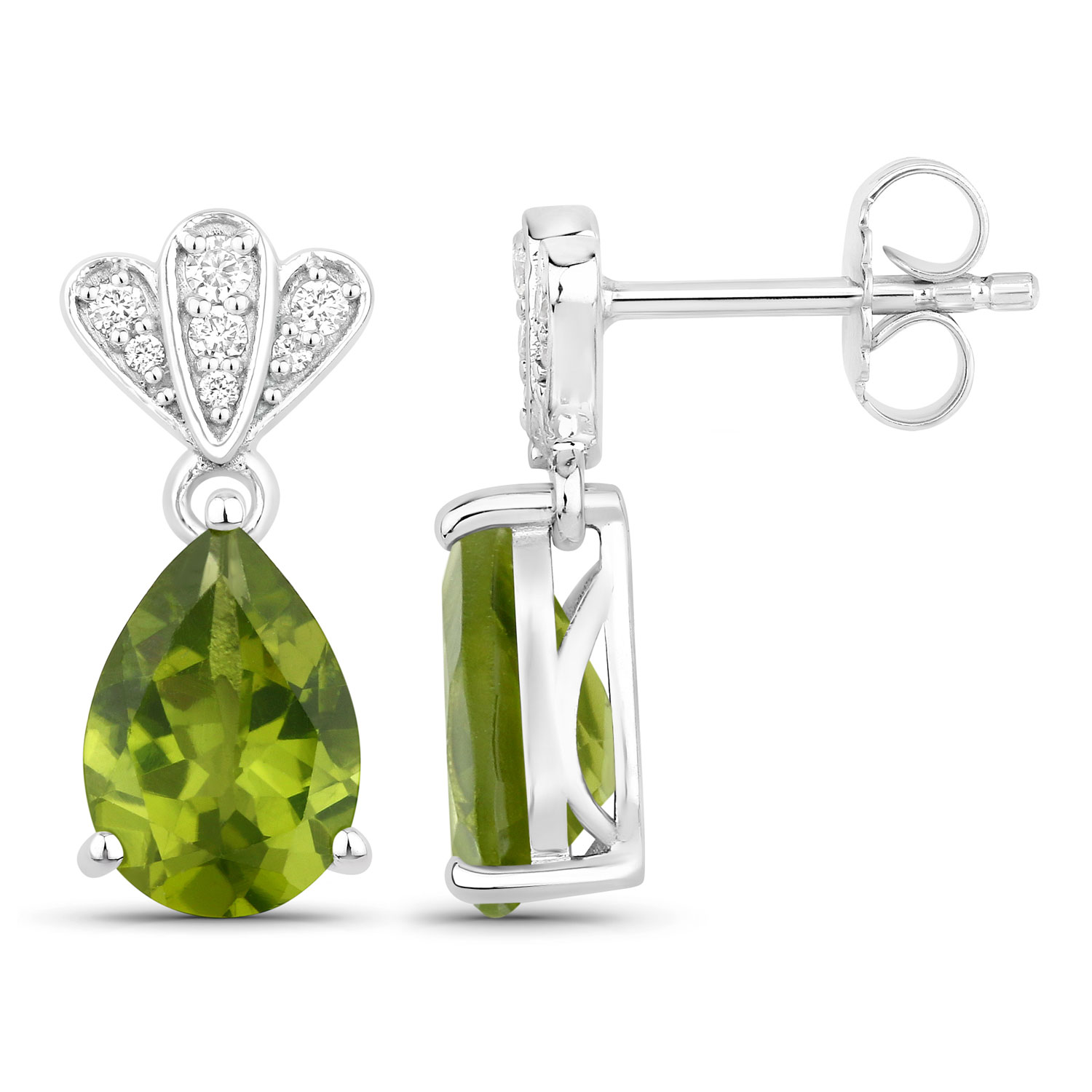 Peridot and LG Diamond Dangle Earrings Pear-Cut