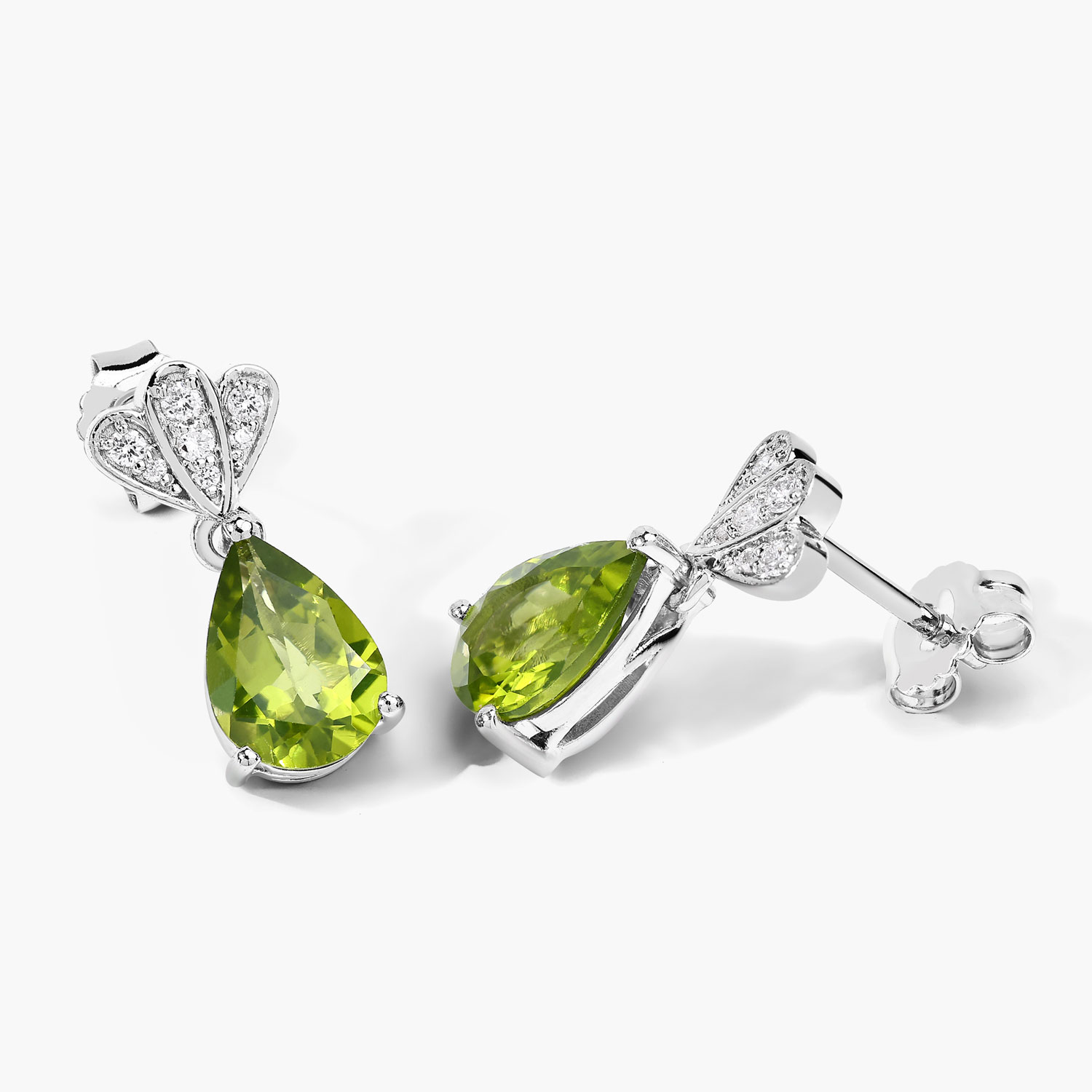 Peridot and LG Diamond Dangle Earrings Pear-Cut