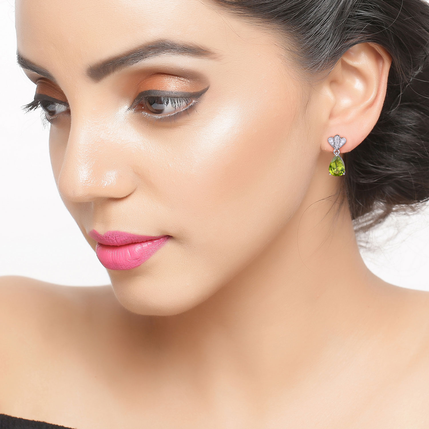 Peridot and LG Diamond Dangle Earrings Pear-Cut