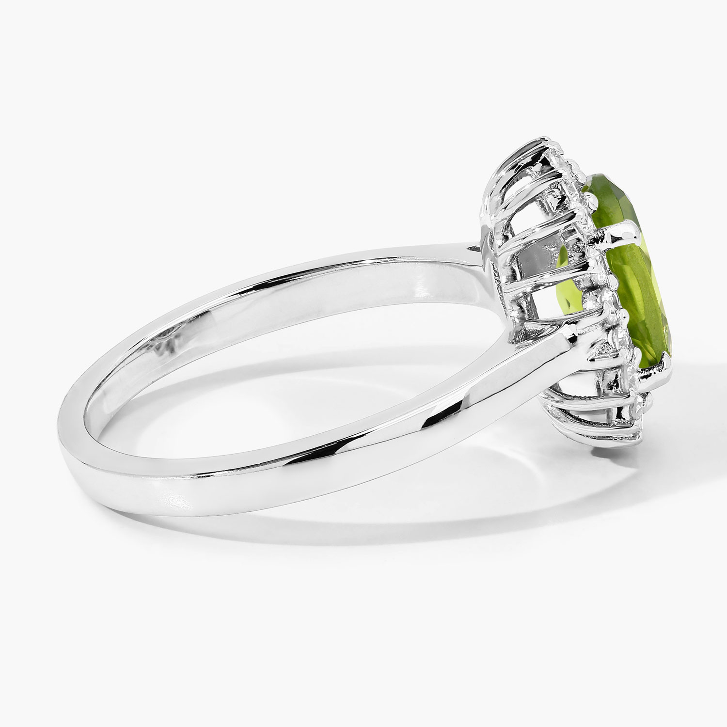 Natural Peridot and Lab-Grown Diamond Halo Ring