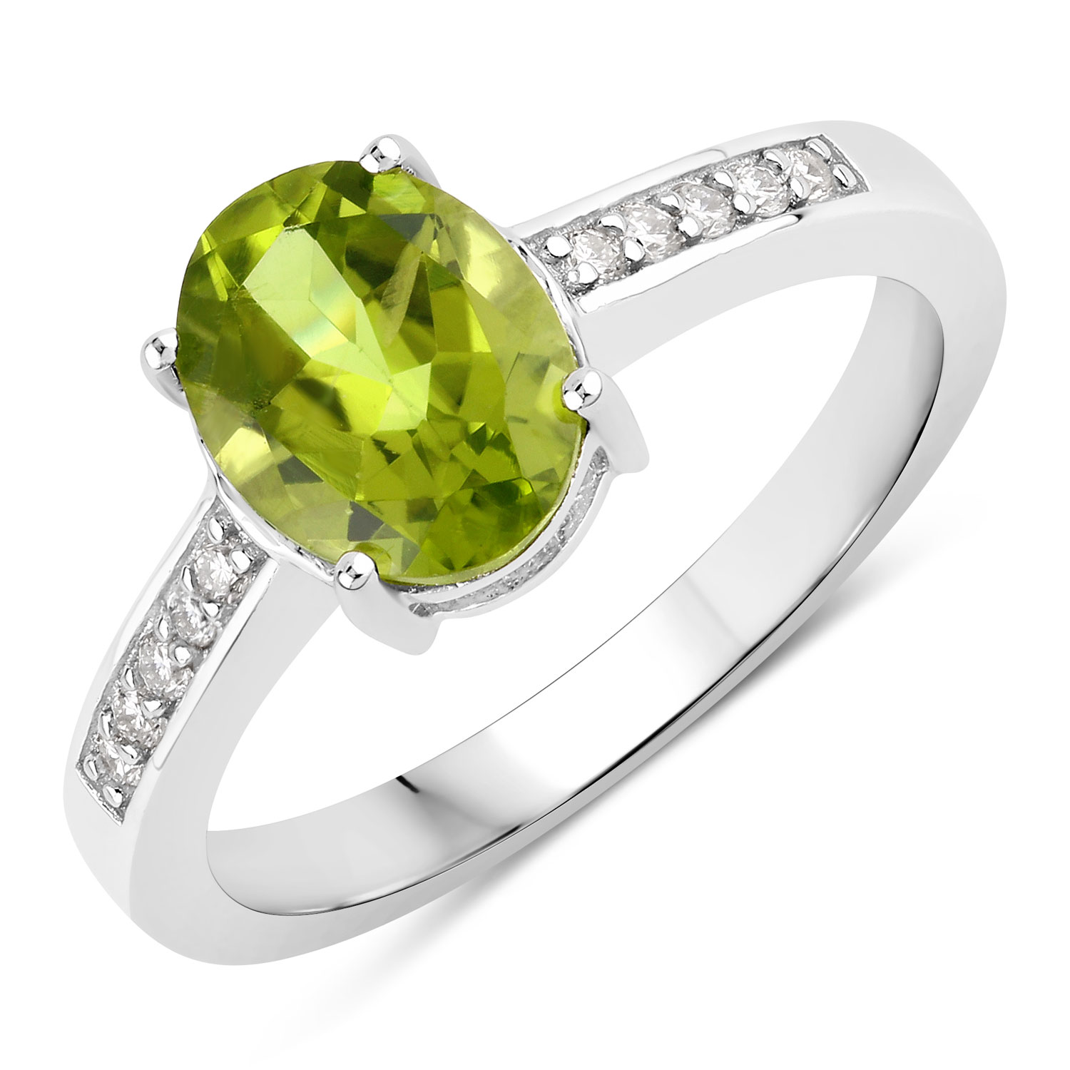 Oval-Cut Genuine Peridot and Lab Diamond Ring