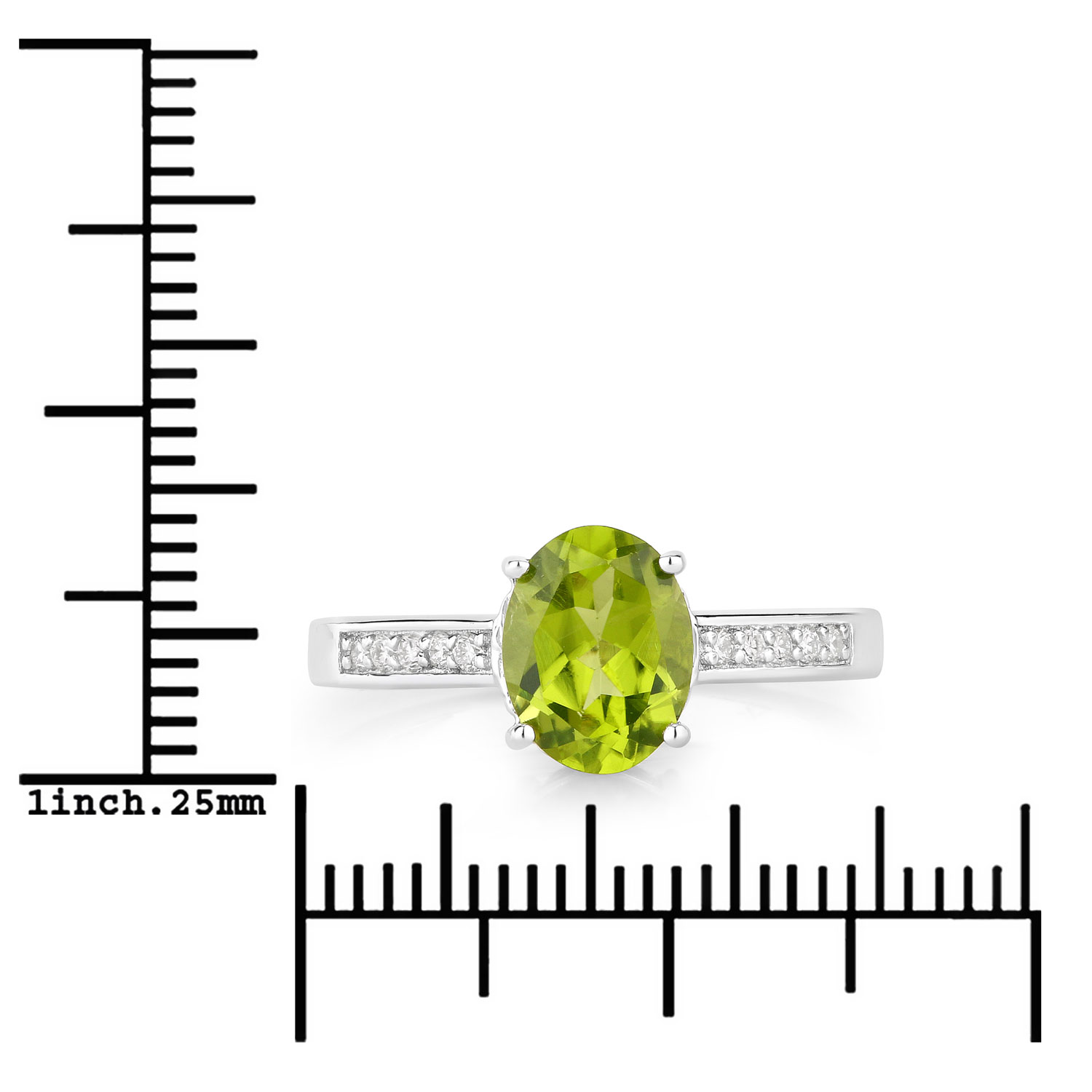 Oval-Cut Genuine Peridot and Lab Diamond Ring