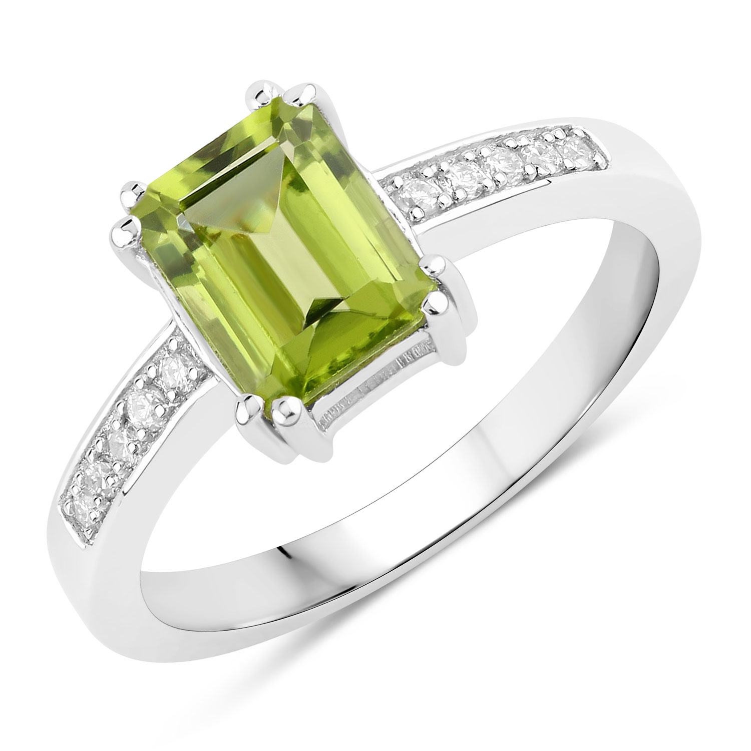 1.7CTW Emerald-Cut Peridot & Lab Diamond Ring .925