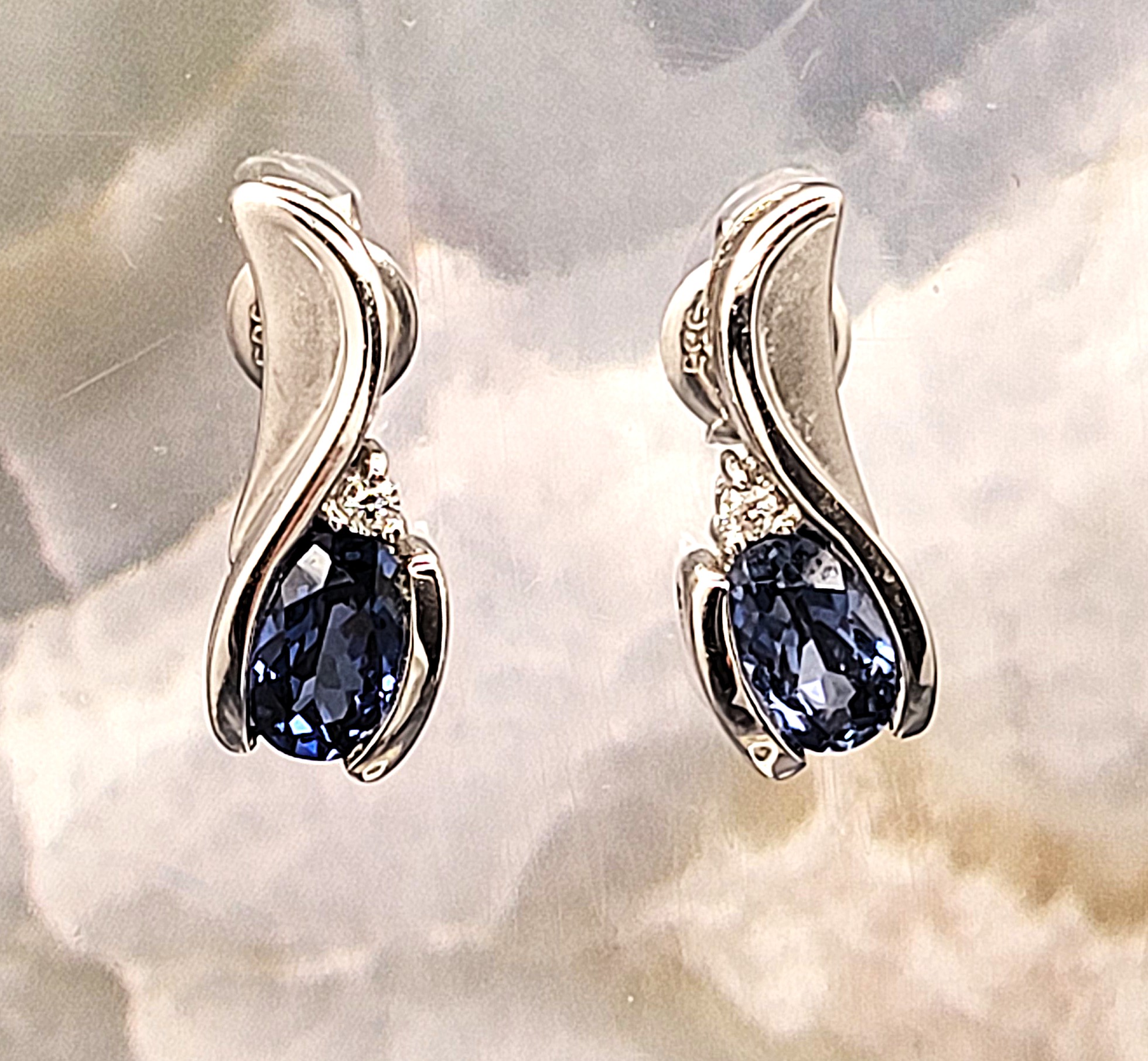 14K WG Calla Lily Sapphire Drop Earrings