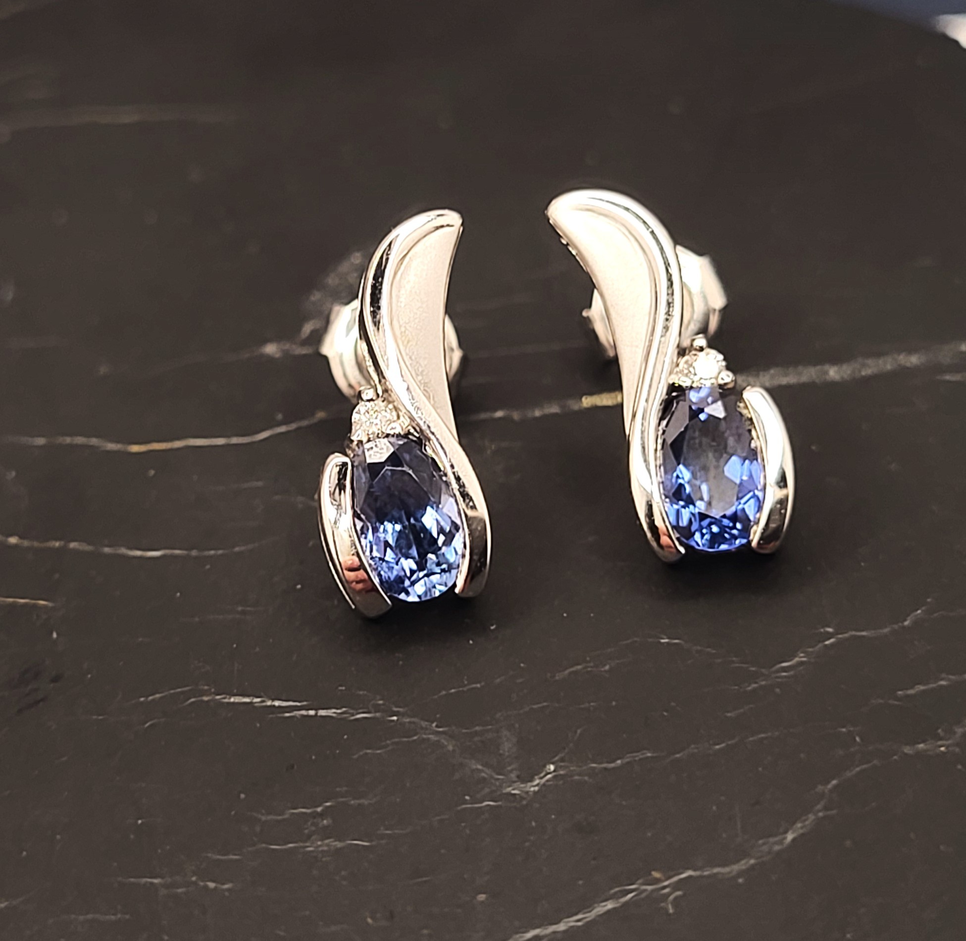 14K WG Calla Lily Sapphire Drop Earrings