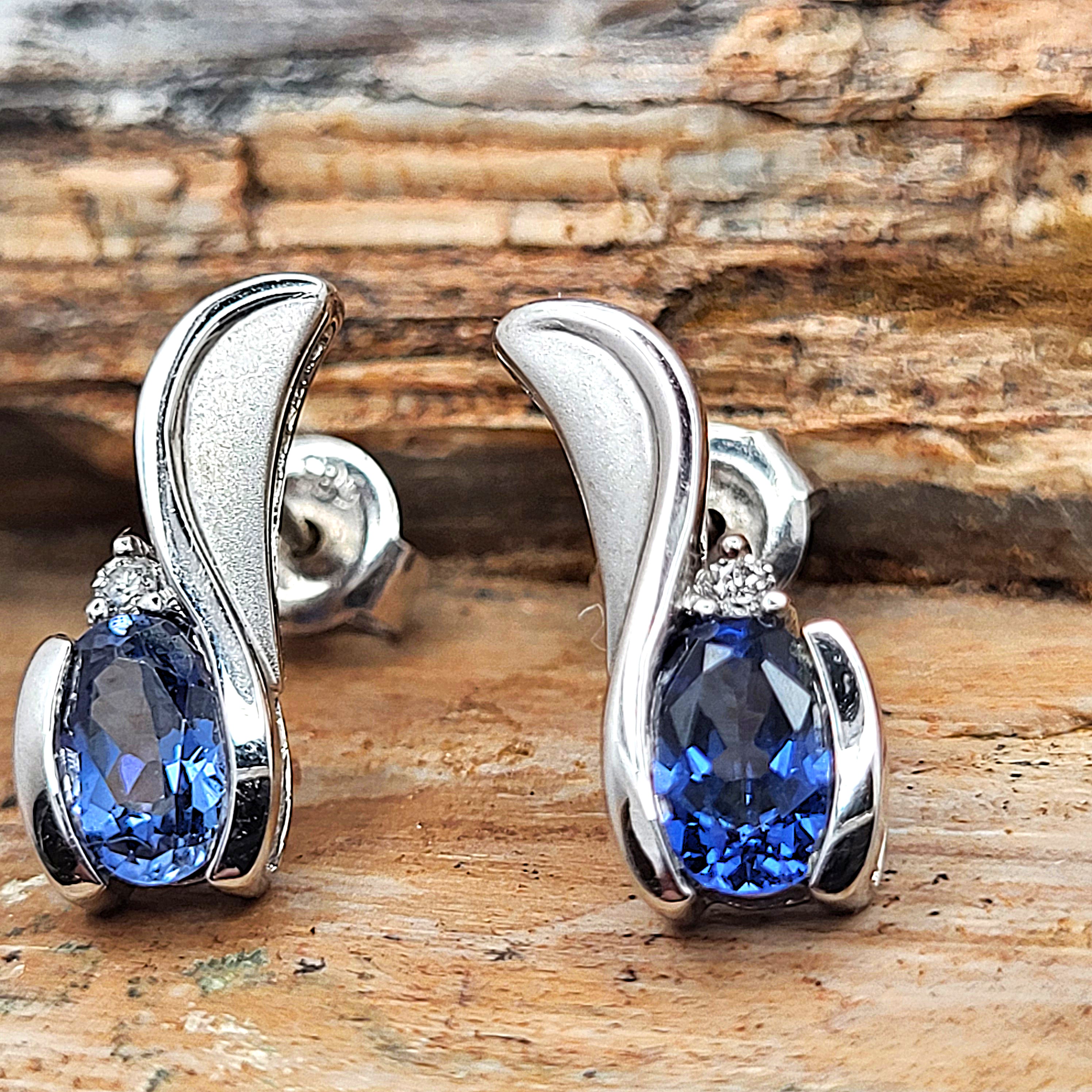 14K WG Calla Lily Sapphire Drop Earrings