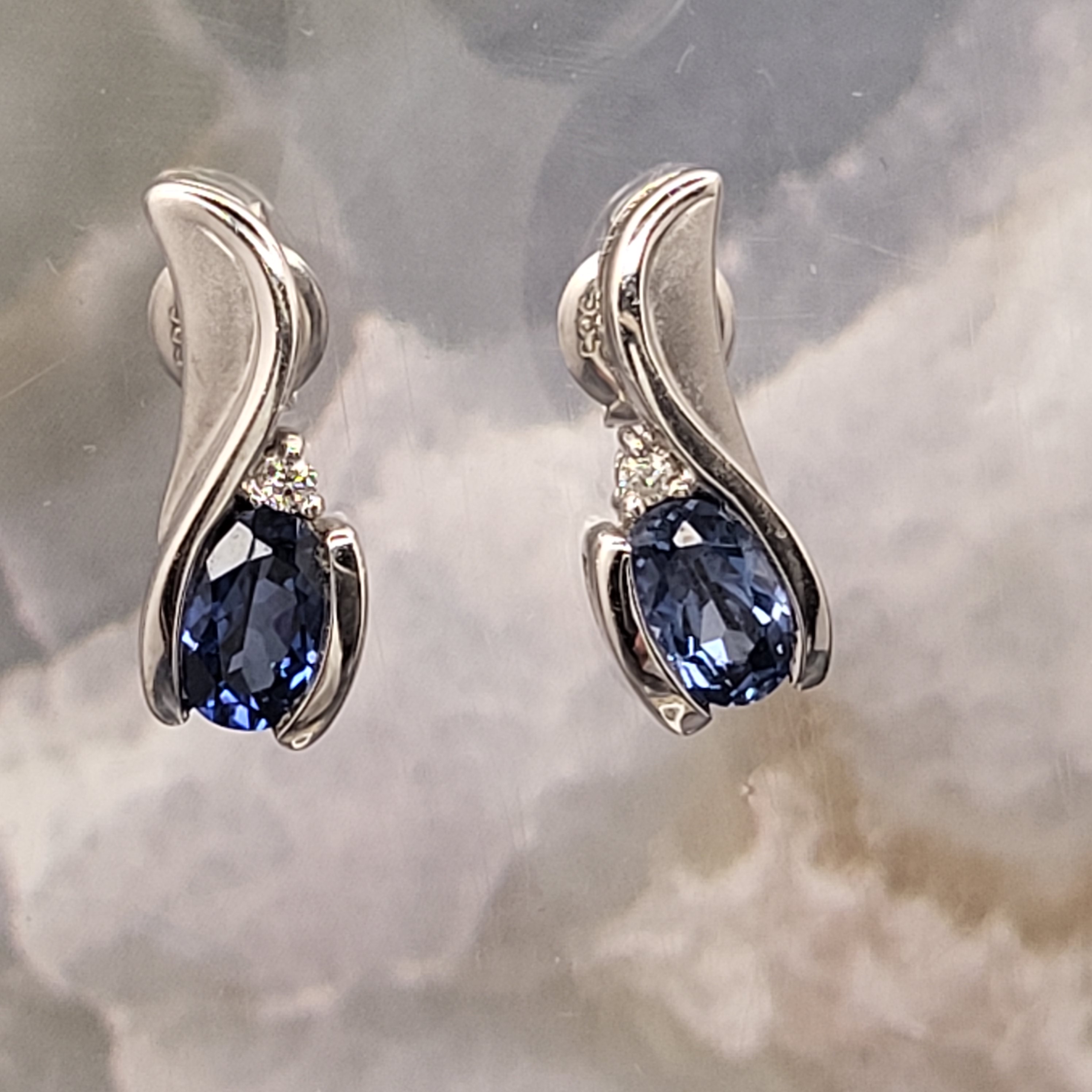 14K WG Calla Lily Sapphire Drop Earrings