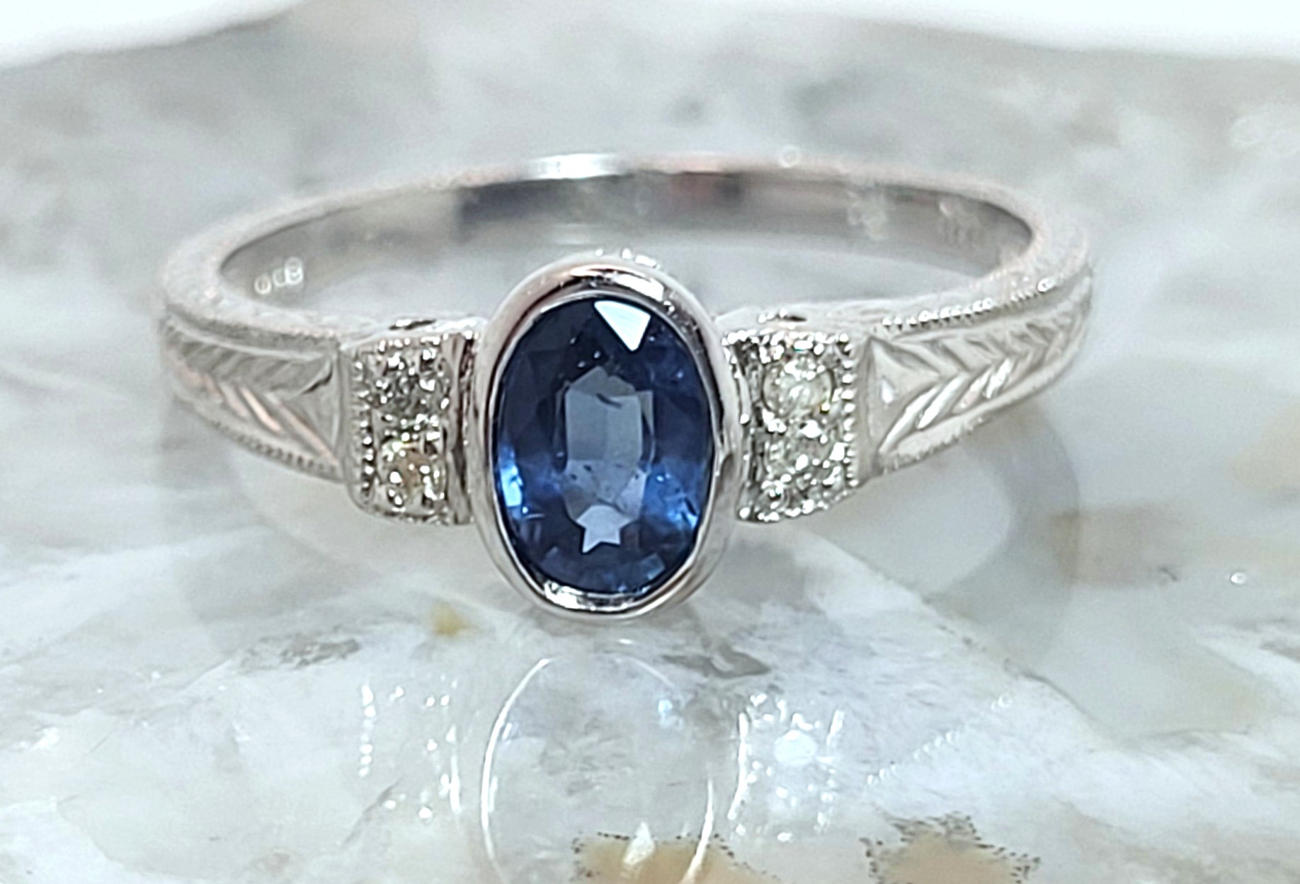 Art-Deco Inspired Blue Sapphire and Diamond Ring