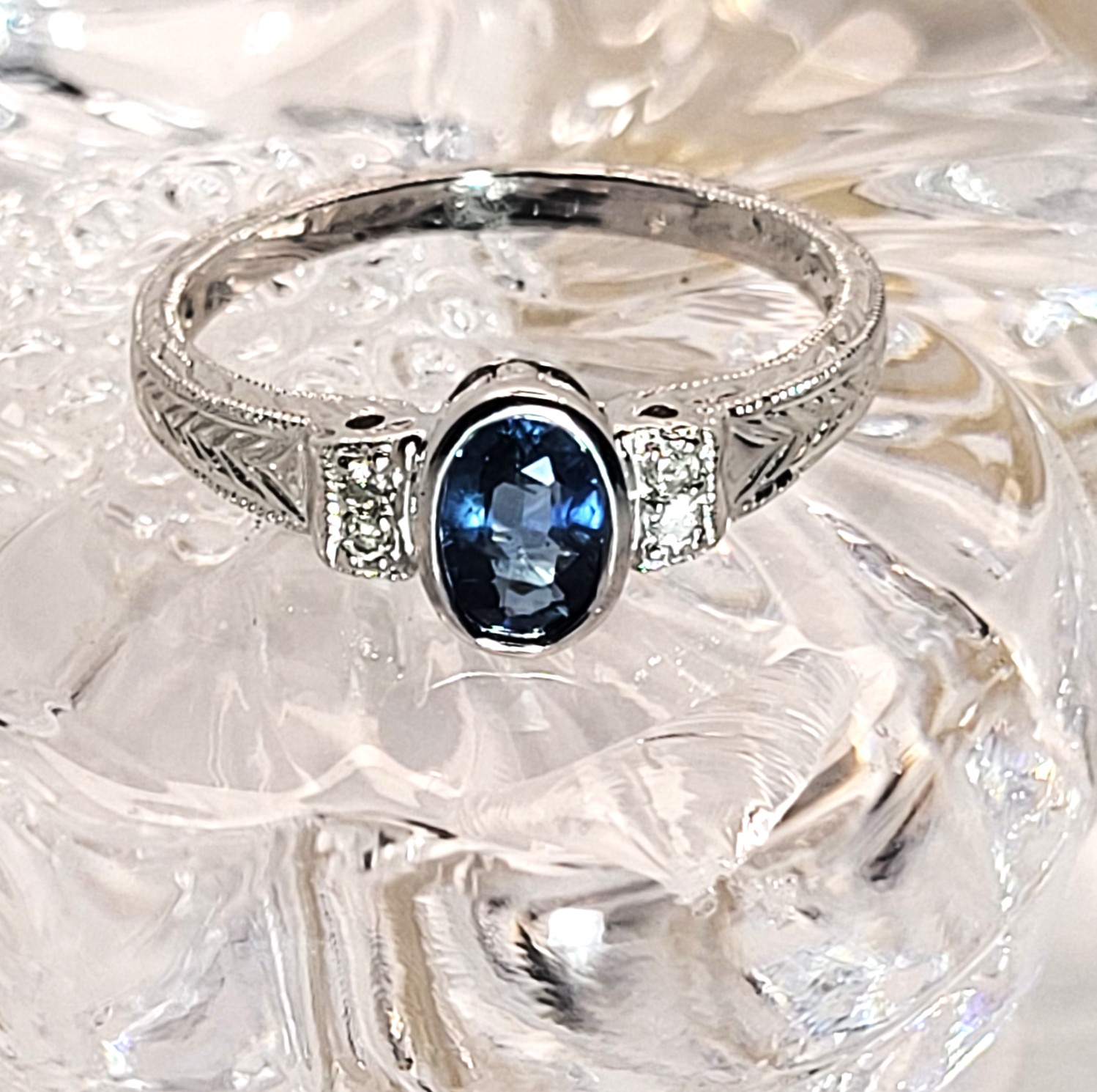 Art-Deco Inspired Blue Sapphire and Diamond Ring