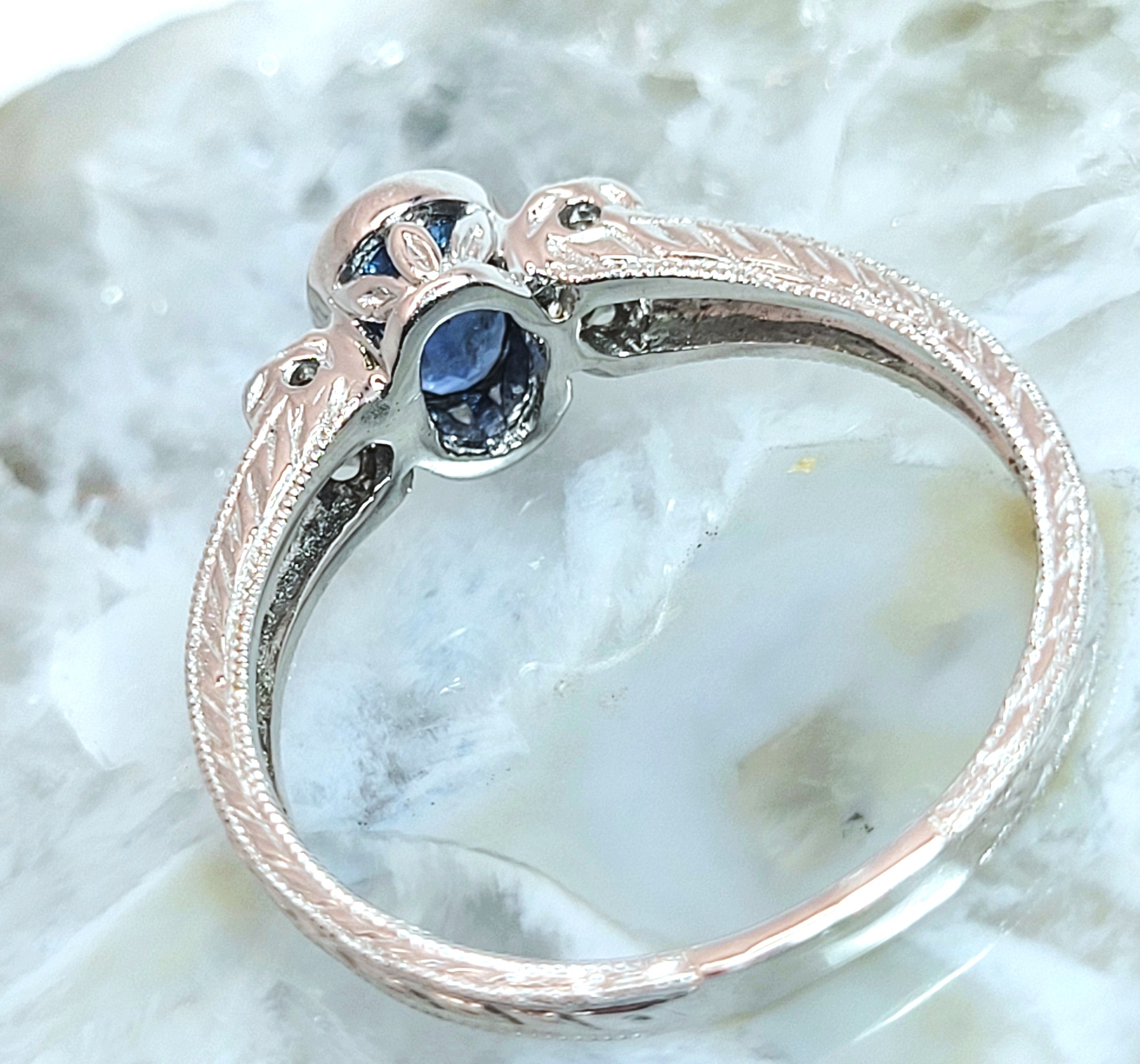 Art-Deco Inspired Blue Sapphire and Diamond Ring
