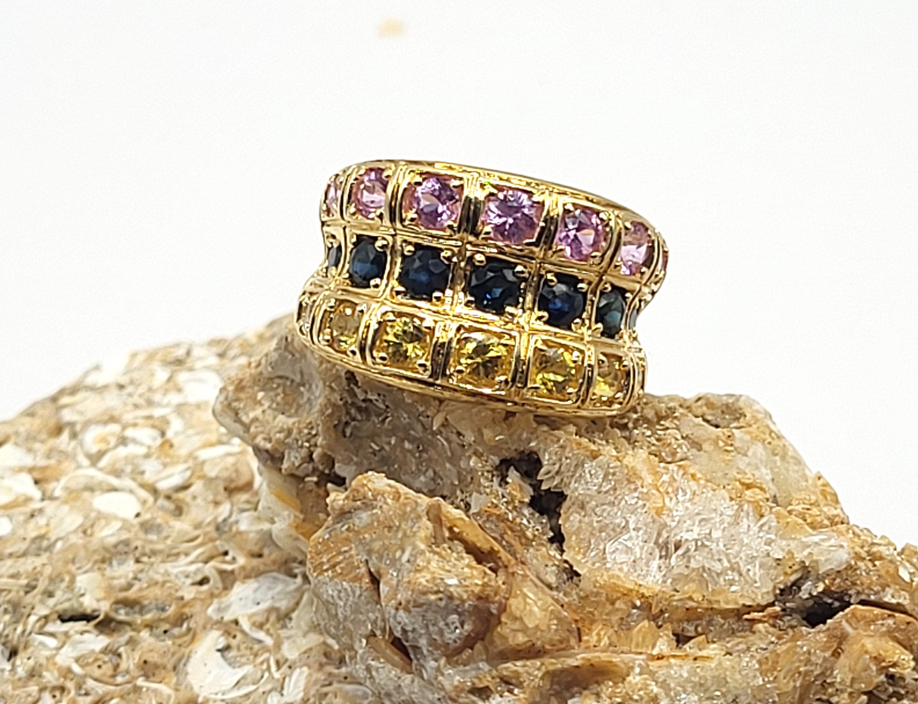 Multi-Colored Sapphire Concave Wide Band Ring