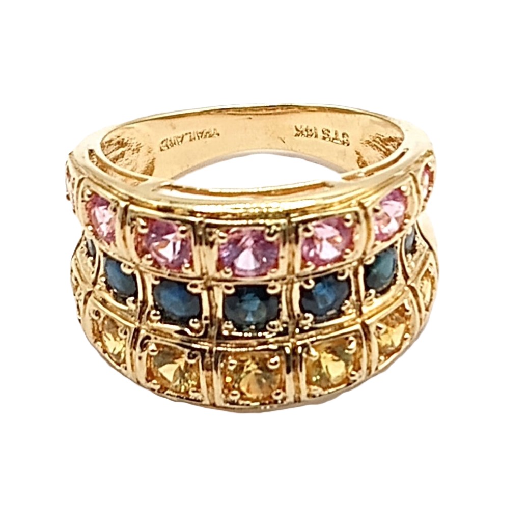 Multi-Colored Sapphire Concave Wide Band Ring