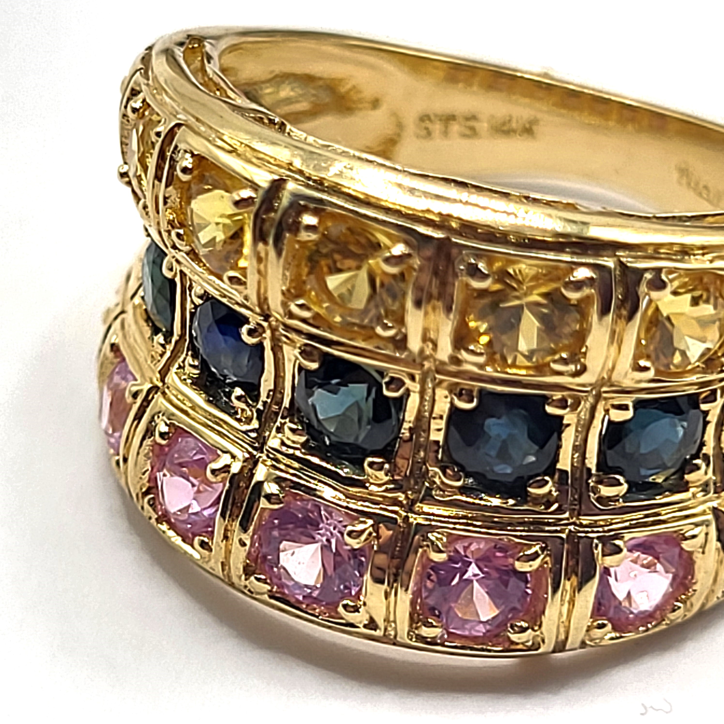 Multi-Colored Sapphire Concave Wide Band Ring