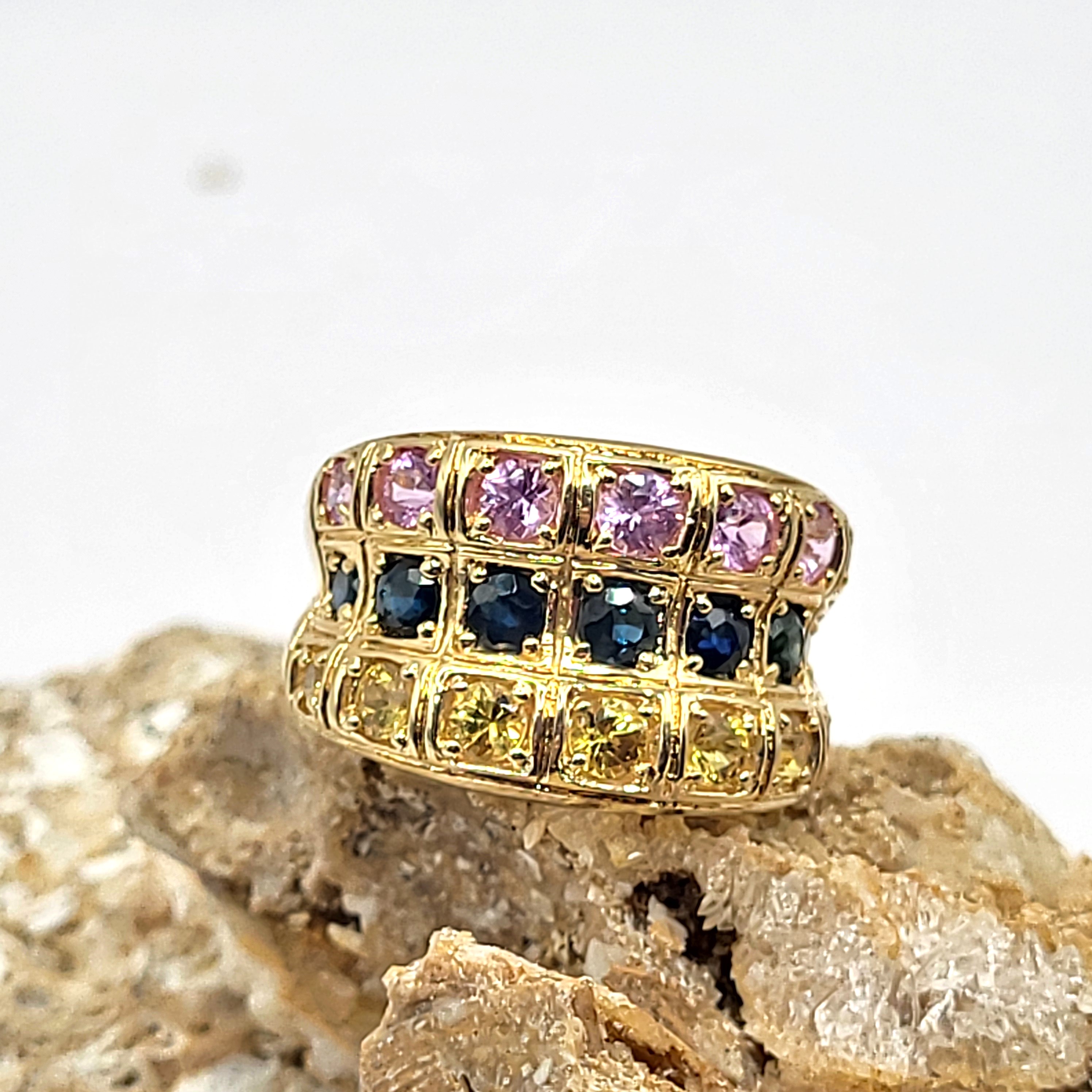 Multi-Colored Sapphire Concave Wide Band Ring