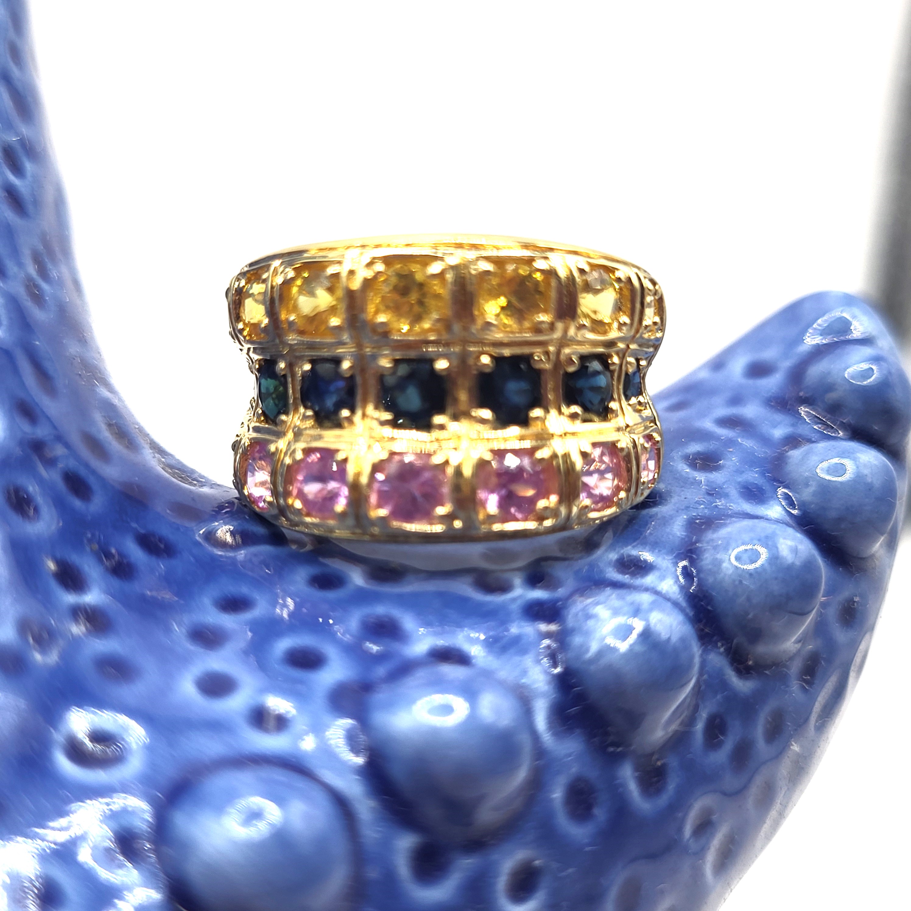 Multi-Colored Sapphire Concave Wide Band Ring