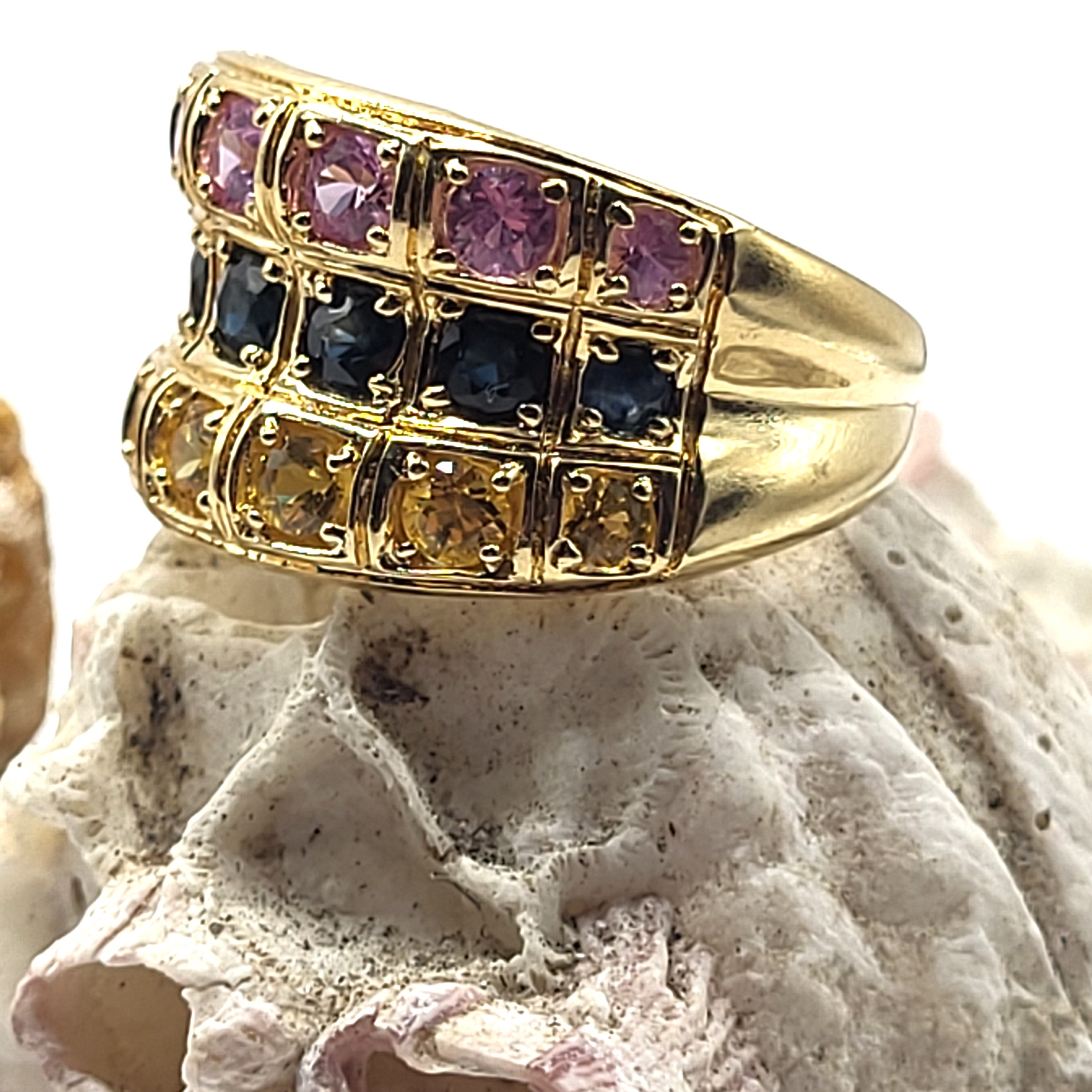 Multi-Colored Sapphire Concave Wide Band Ring