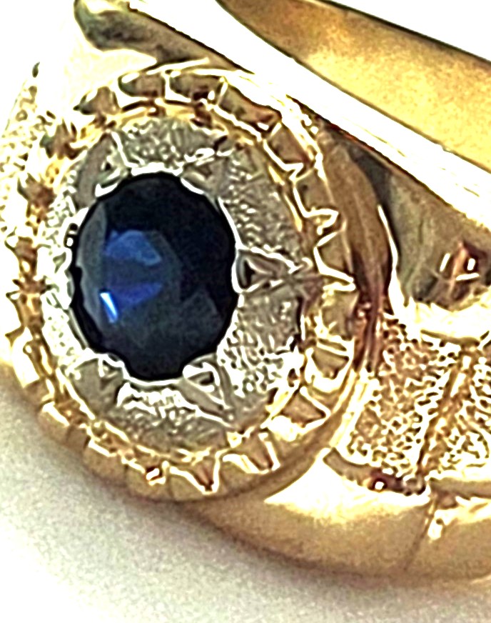 Man's Blue Sapphire Ring with Jubilee Shoulders