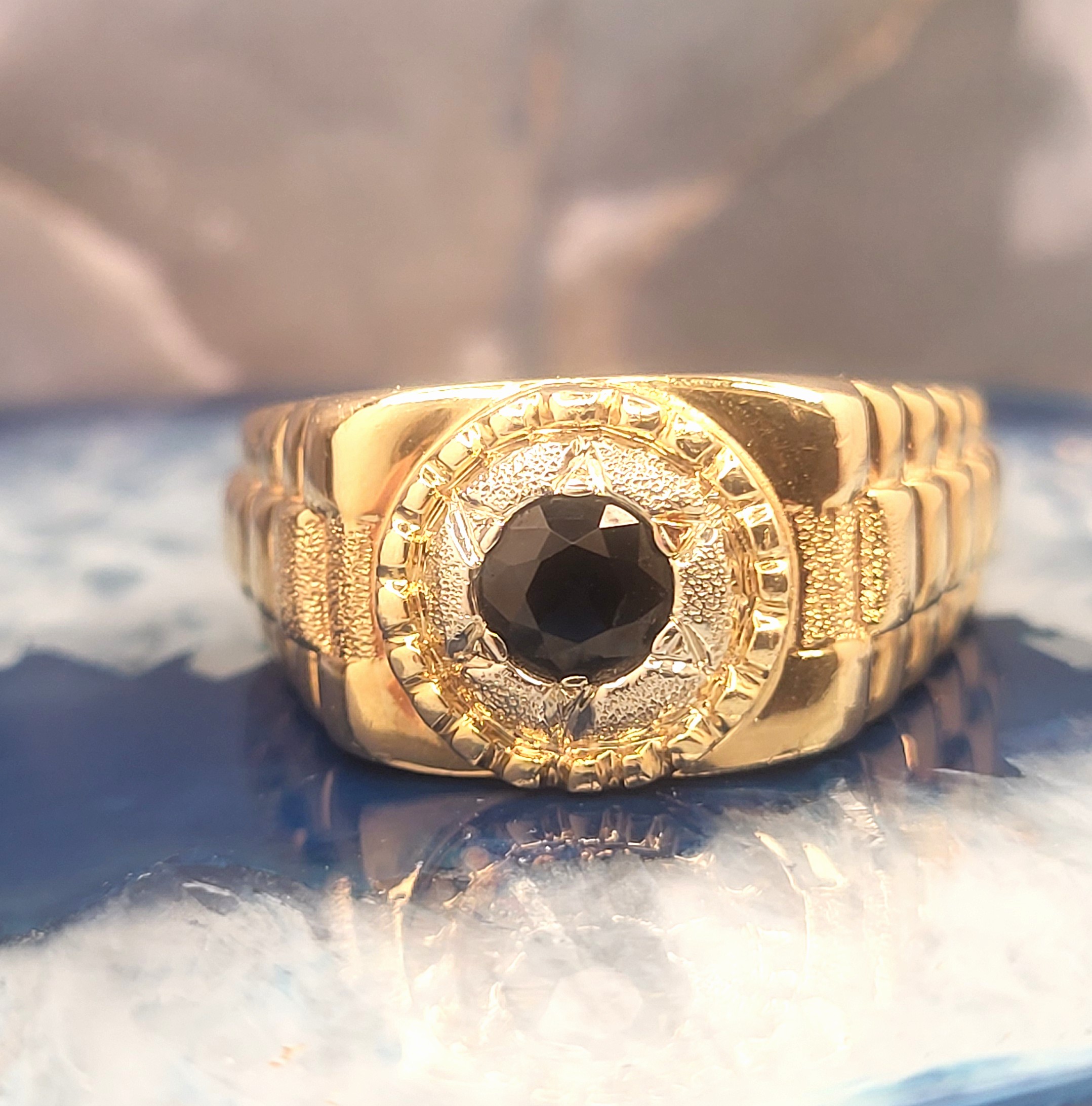 Man's Blue Sapphire Ring with Jubilee Shoulders