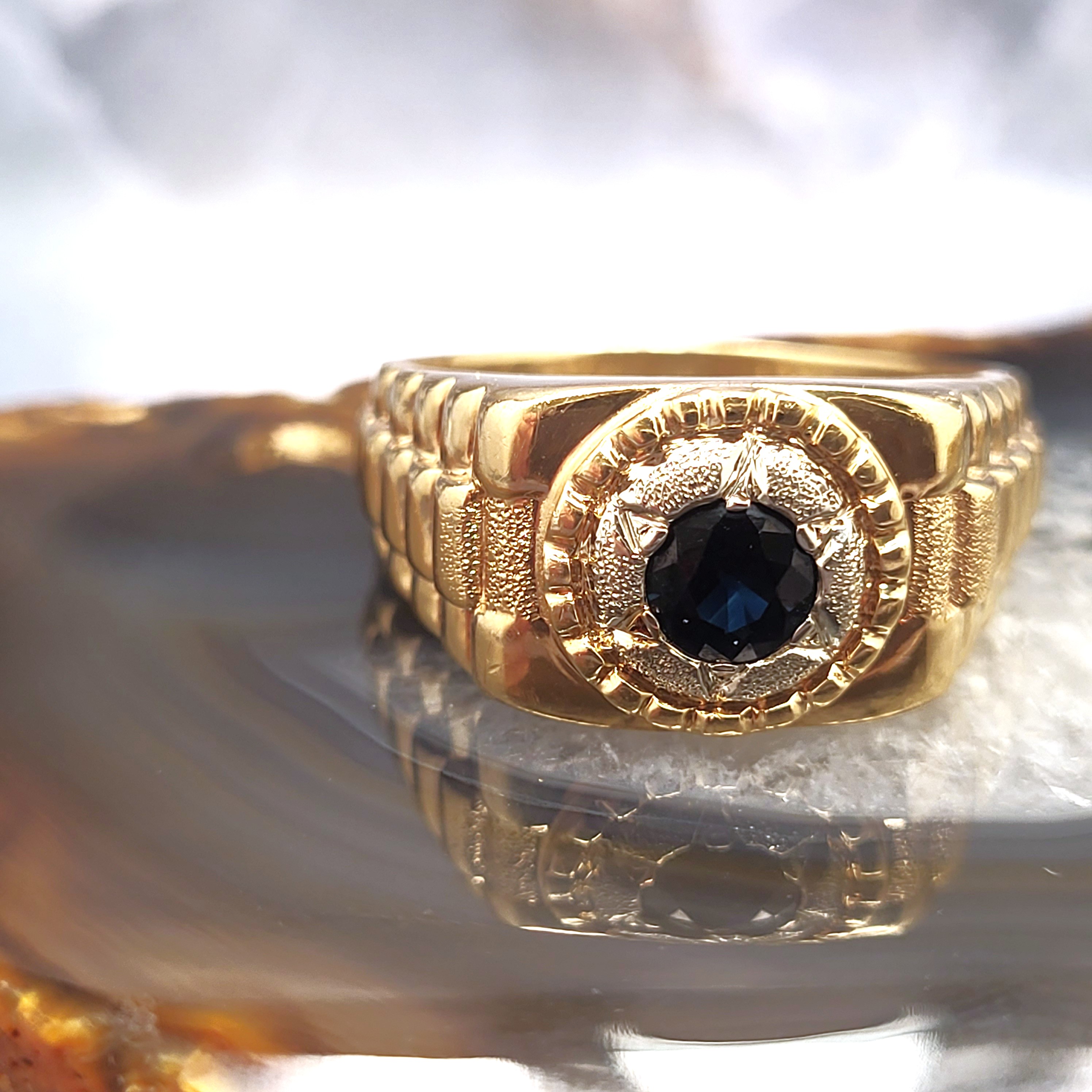 Man's Blue Sapphire Ring with Jubilee Shoulders