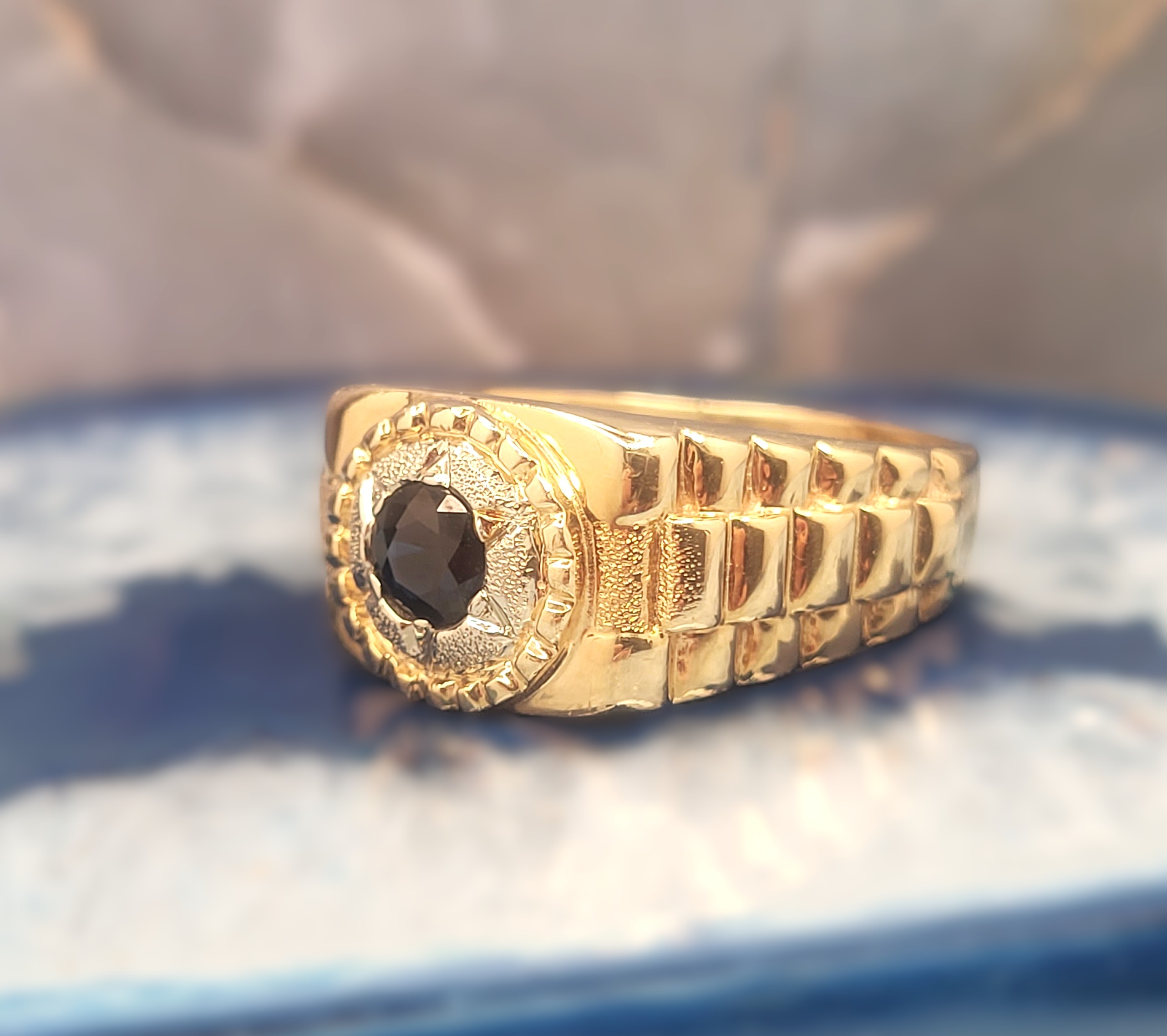 Man's Blue Sapphire Ring with Jubilee Shoulders