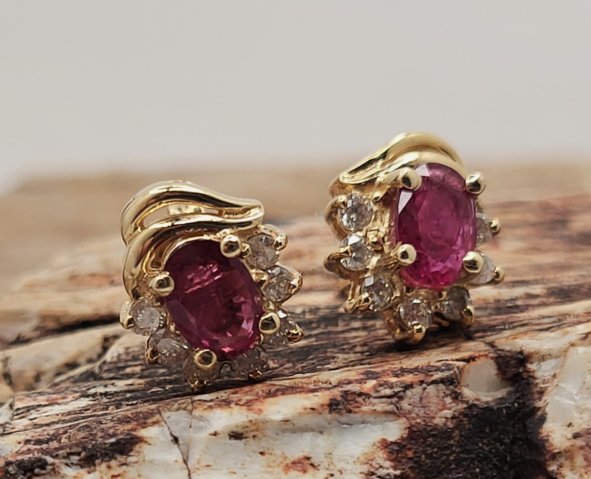 Ruby and Diamond Semi-Halo Earrings