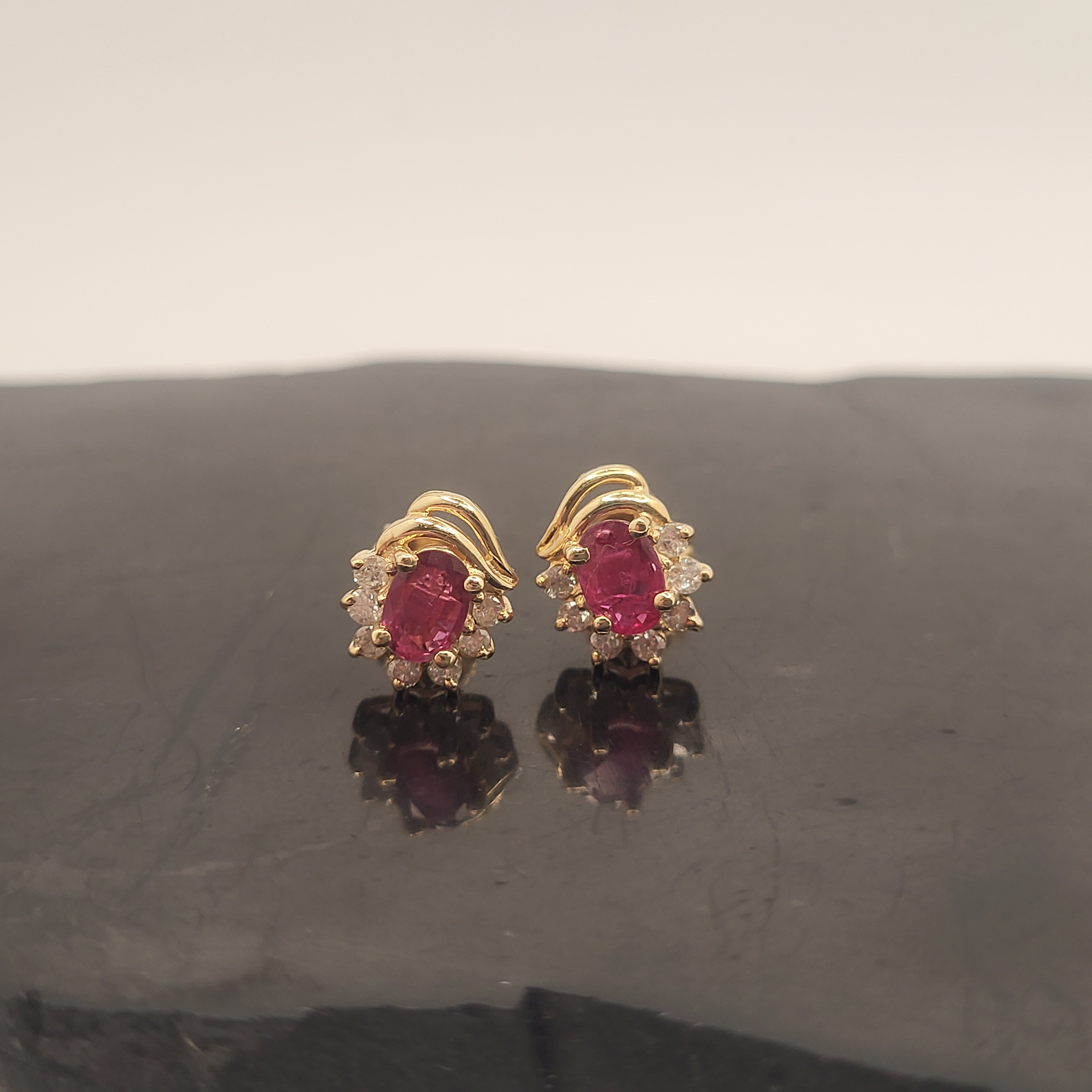 Ruby and Diamond Semi-Halo Earrings