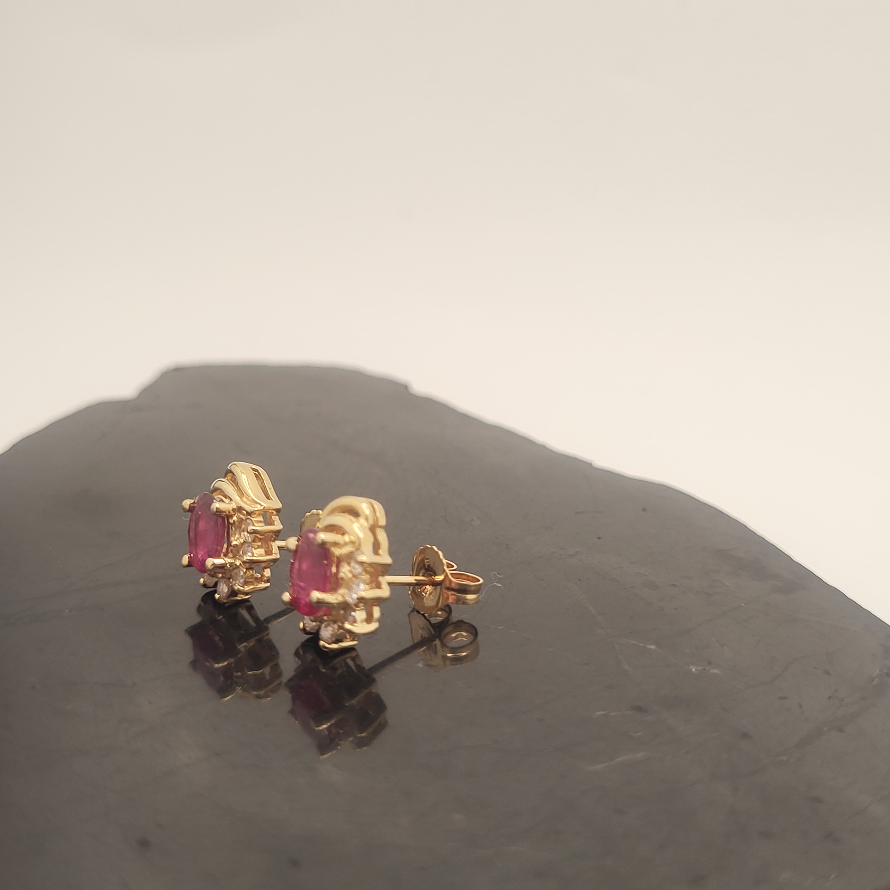 Ruby and Diamond Semi-Halo Earrings