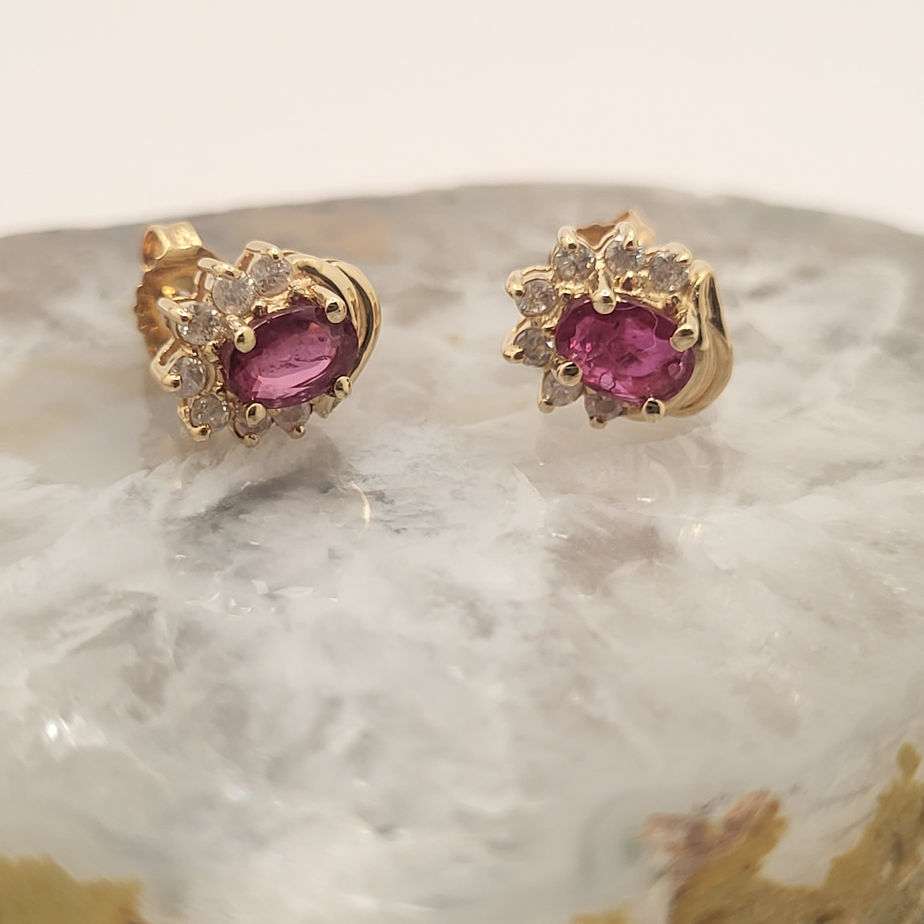 Ruby and Diamond Semi-Halo Earrings