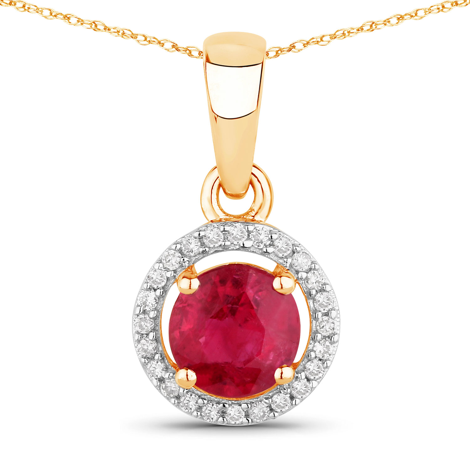 Genuine Ruby and Natural Diamond Halo Pendant 14K