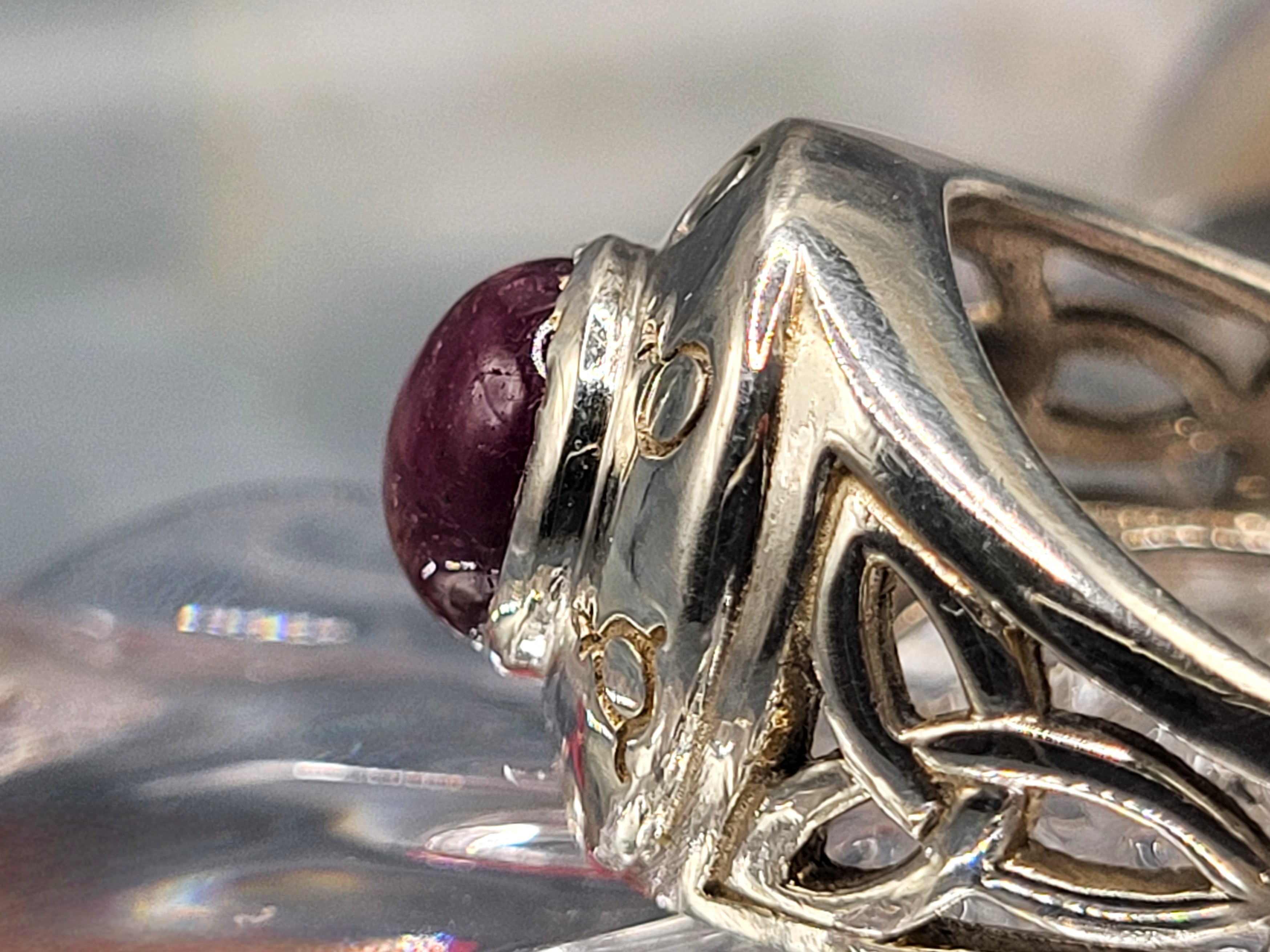 Celtic-Style Ruby Cabochon Sterling Silver Ring