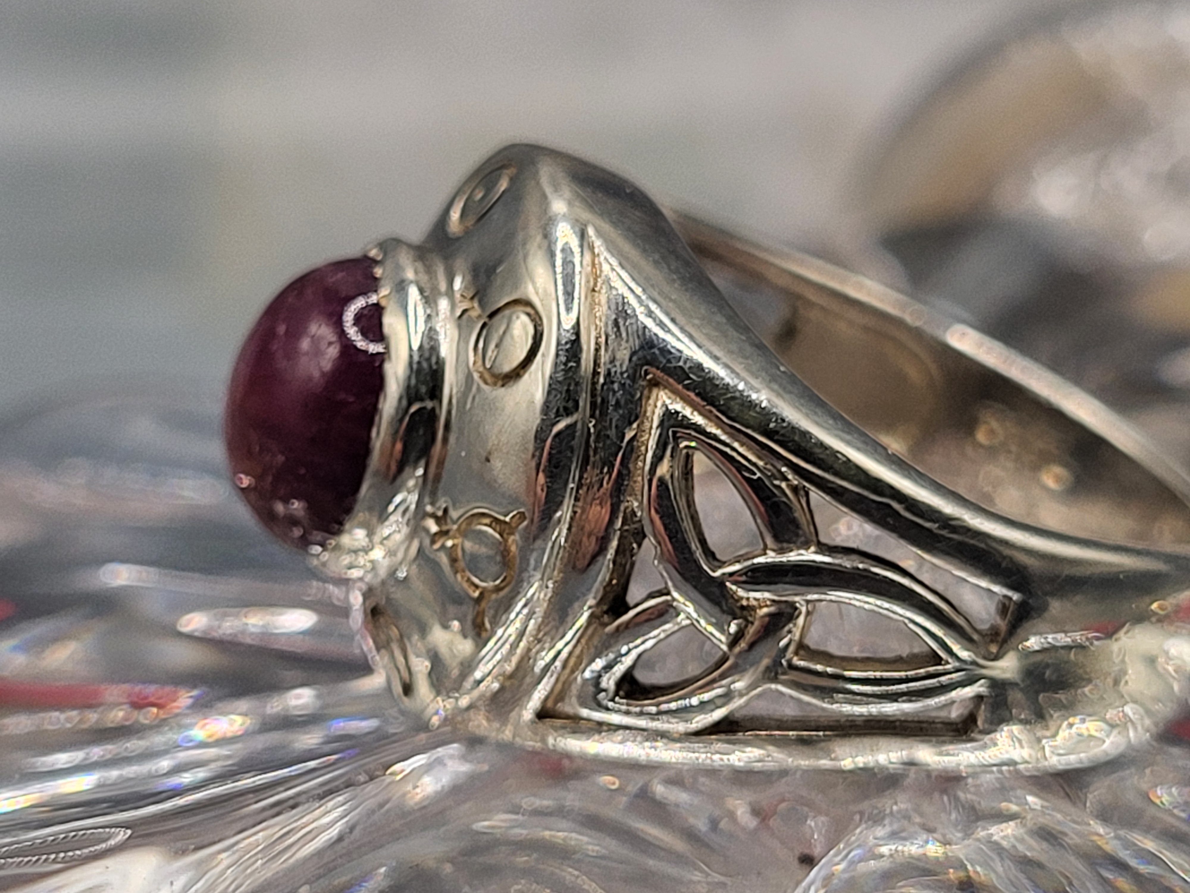 Celtic-Style Ruby Cabochon Sterling Silver Ring