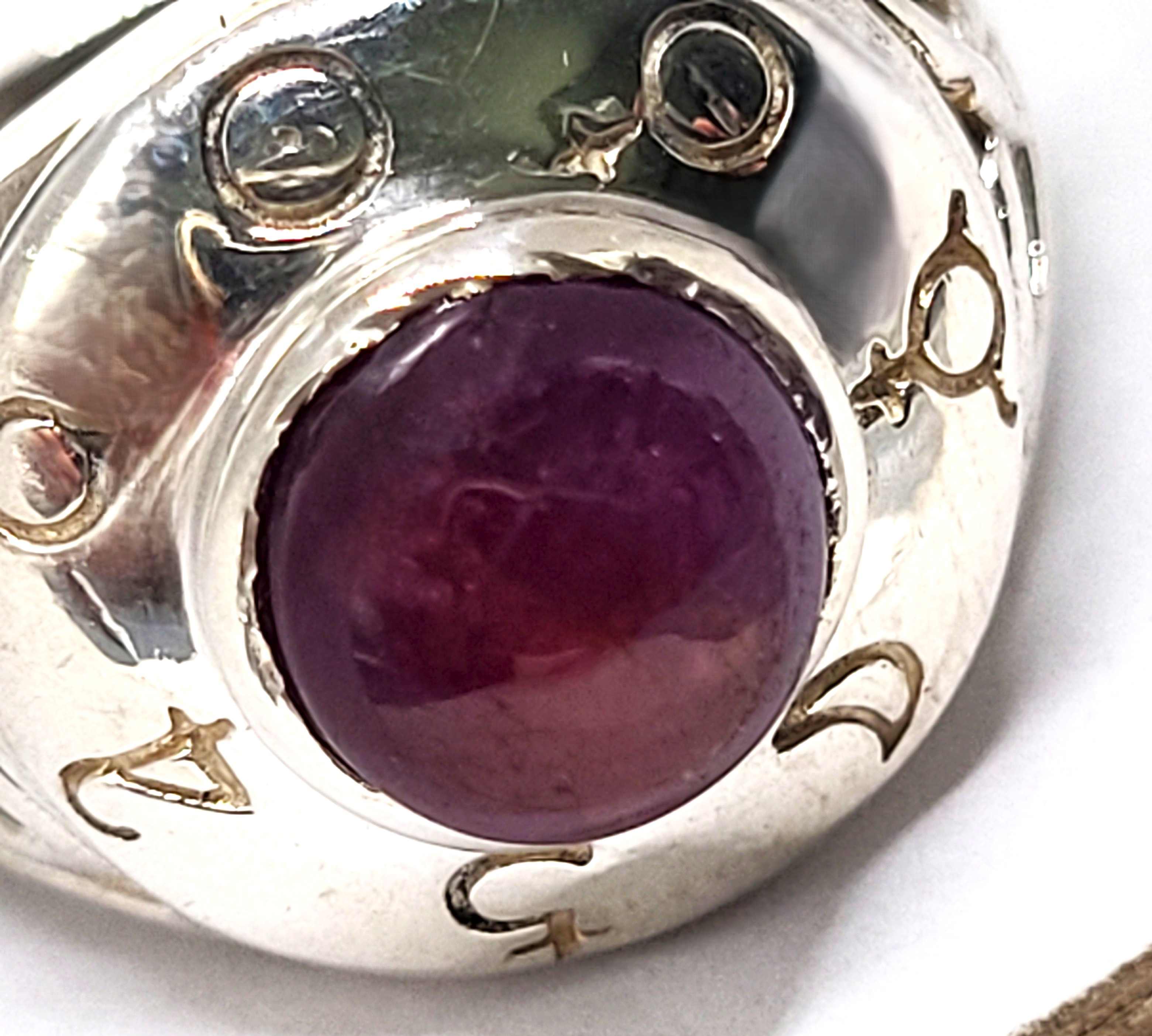 Celtic-Style Ruby Cabochon Sterling Silver Ring