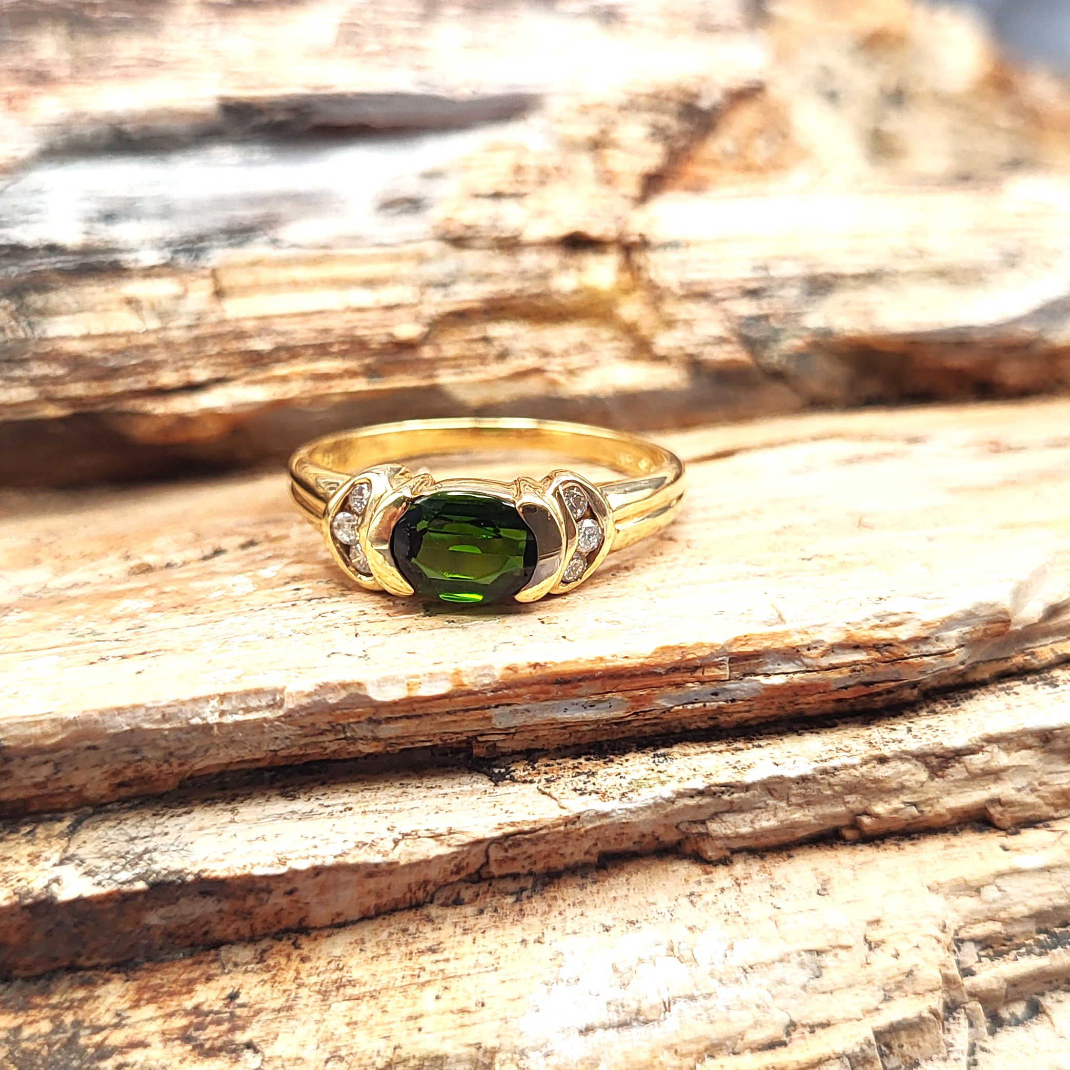 Oval-Cut Green Tourmaline & Diamond Accent Ring